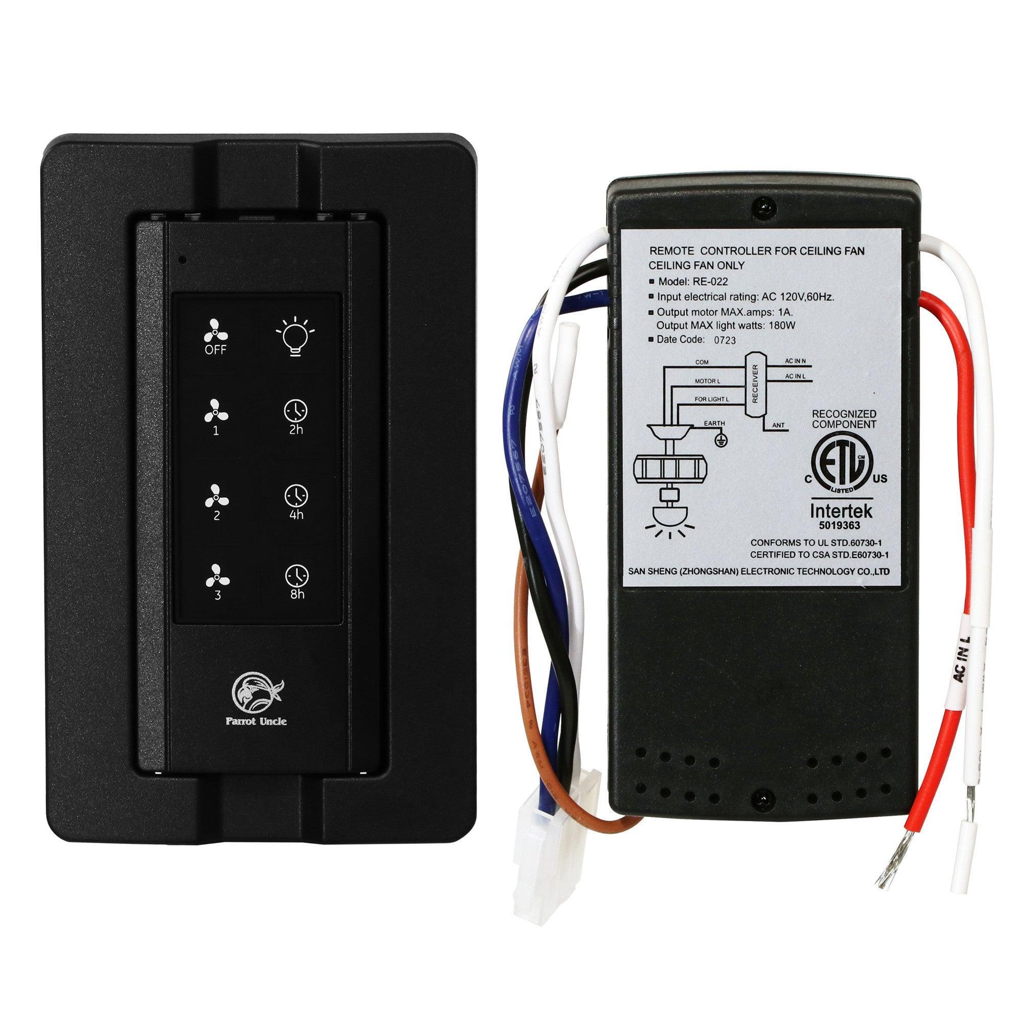 Parrot Uncle Ceiling Fan Remote Control and Receiver Kit with Wall Holder GA030 - Universal Replacement for Ceiling Fans - Perfect for Living Room, Bedroom, and Outdoor Spaces
