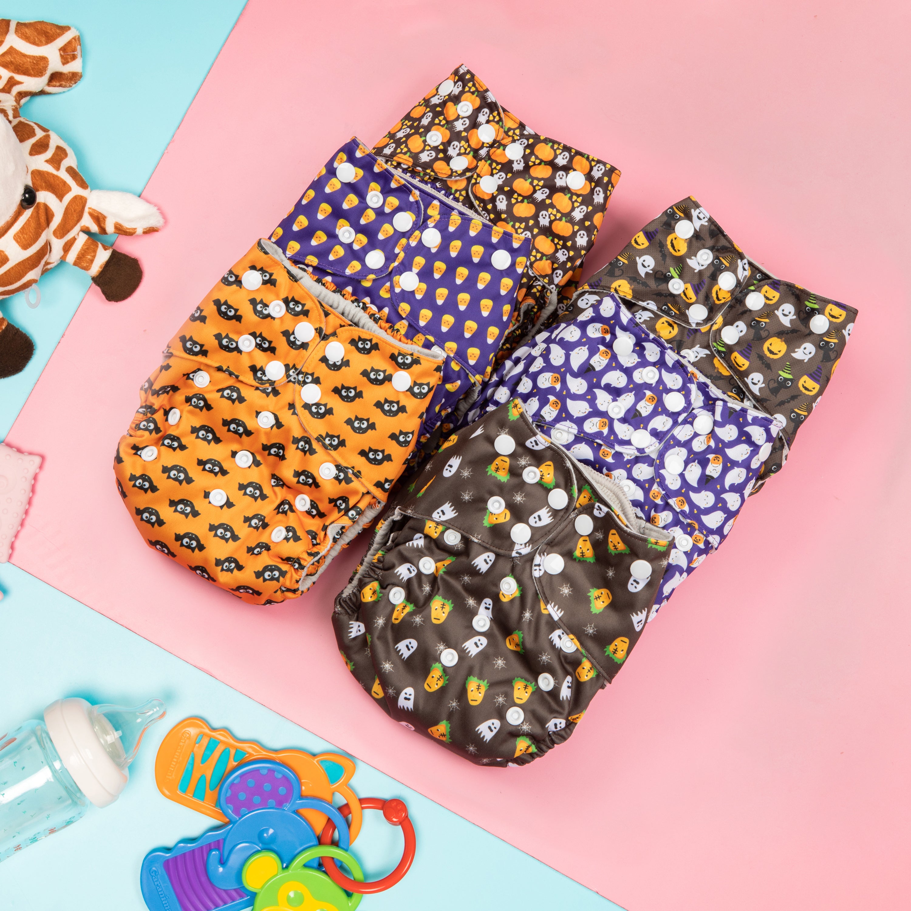 Simple Being Halloween Print Unisex Reusable Baby Cloth Diapers - Eco-Friendly Washable Cotton Diaper for Infants & Toddlers - Perfect for Halloween Costumes, Everyday Use & Sustainable Parenting