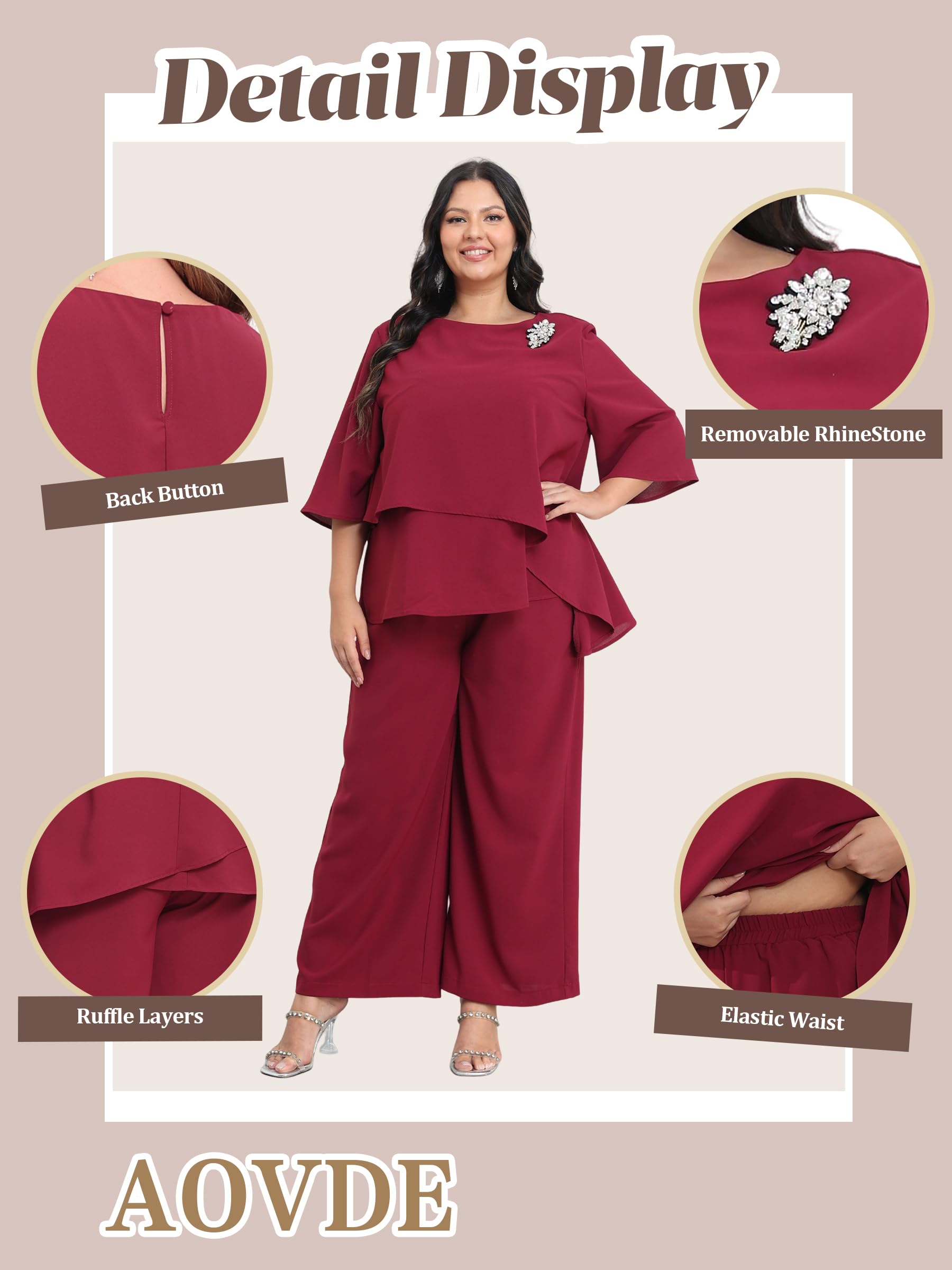 Plus Size Pant Suits for Women - AOVDE 2-Piece Dressy Outfit with Pockets | Mother of Bride & Wedding Guest Attire | Perfect for Formal Events, Office Wear & Special Occasions
