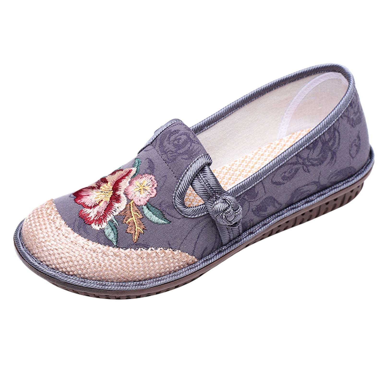 Women's Casual Floral Embroidered Slip-On Shoes - Comfortable Elastic Ethnic Style for Size 8.5 | Perfect for Spring Outings, Beach Walks & Boho Fashion