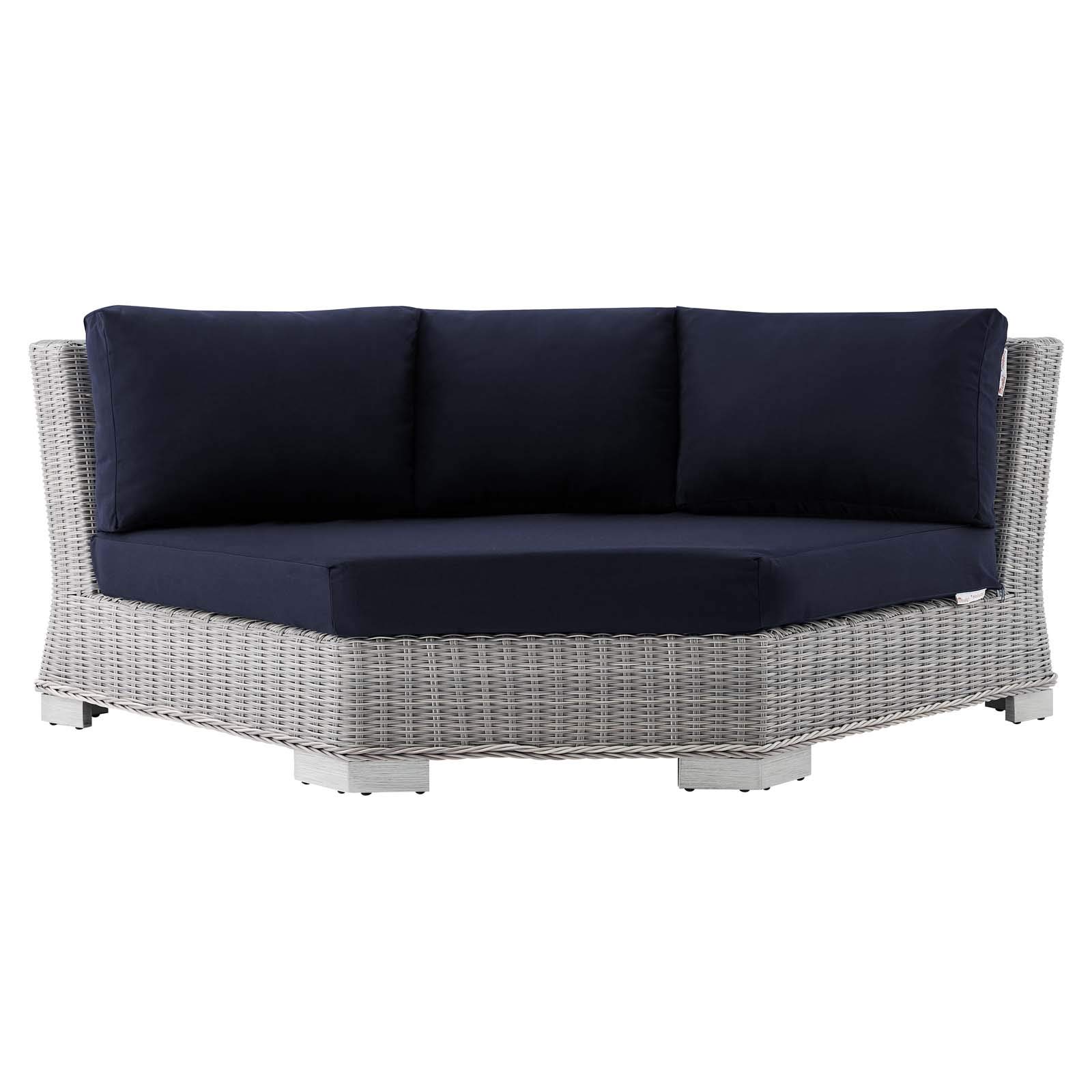 Modway Conway Sunbrella Outdoor Patio Wicker Rattan Round Corner Chair - Light Gray Navy - Weather-Resistant Lounge Chair for Poolside, Garden & Backyard Relaxation