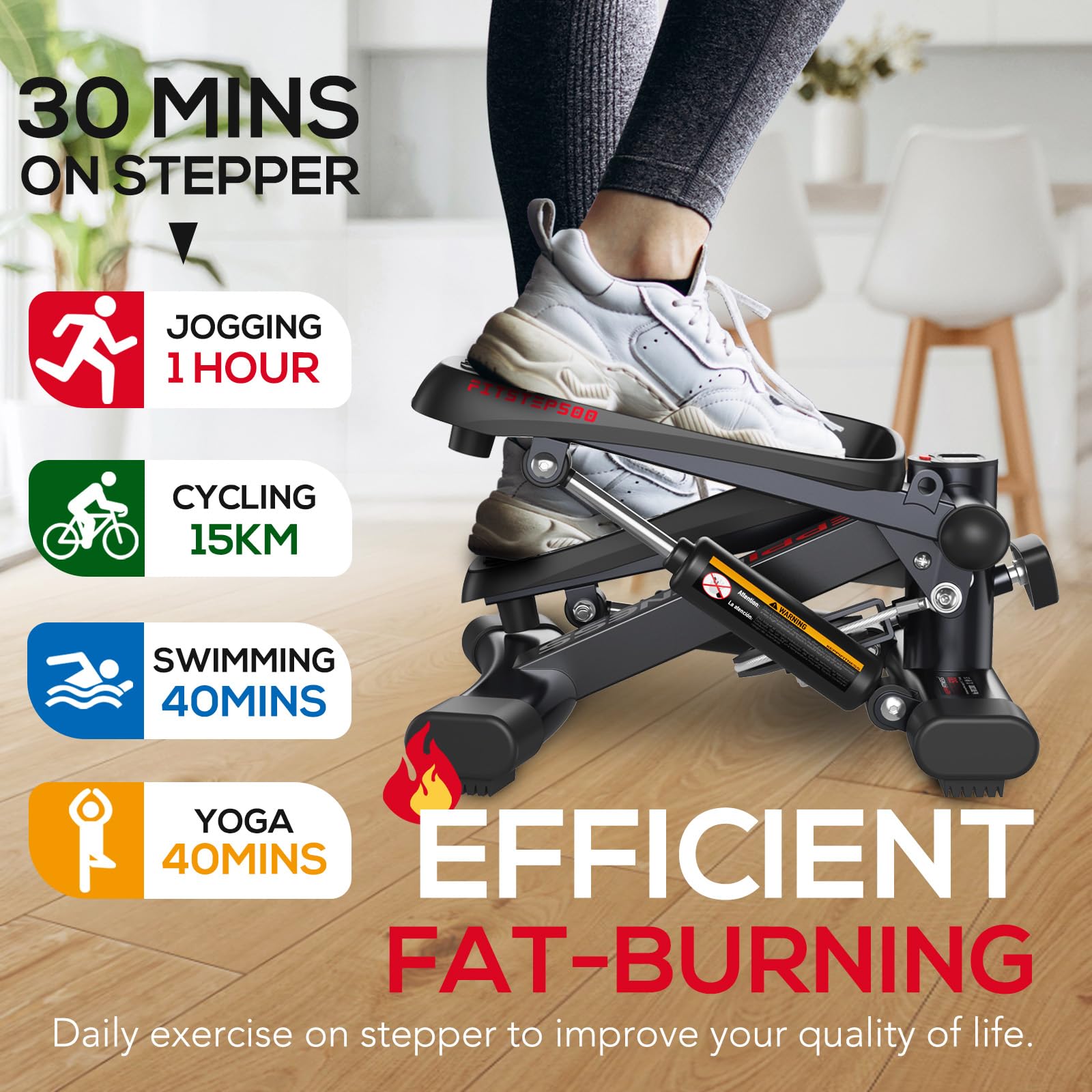KeppiFitness Steppers for Home Workout - 350LB/400LB Capacity Stair Stepper with Resistance Bands - Full Body Cardio Exercise Equipment for Home Gym - Perfect for Indoor Fitness, Weight Loss & Toning
