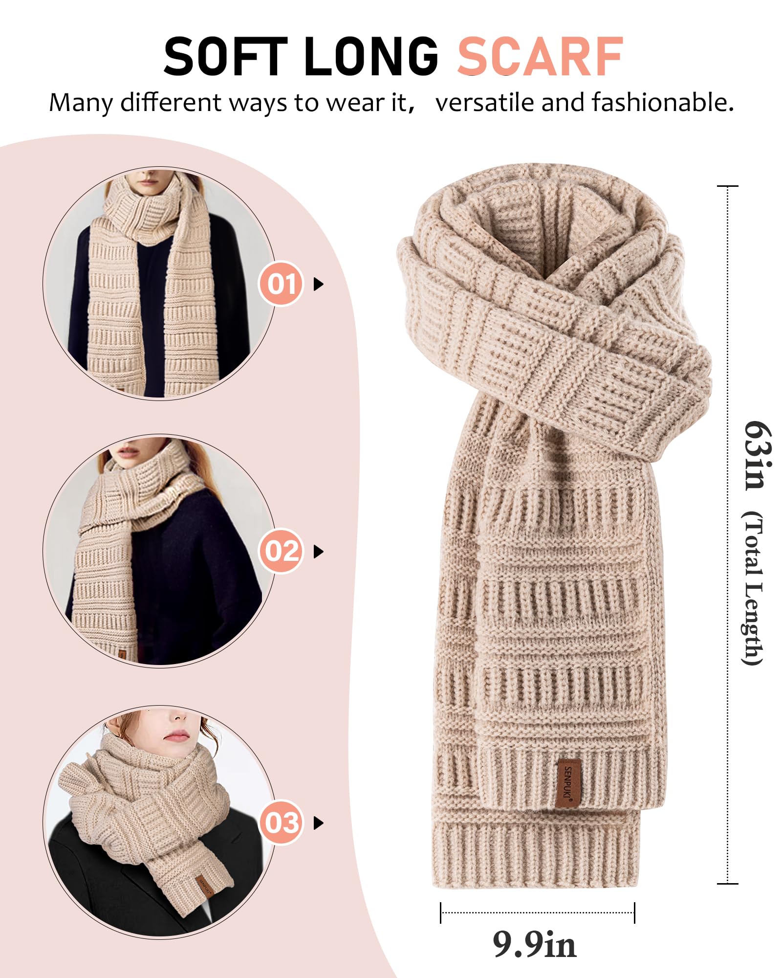 Women's Winter Beanie Hat Scarf Gloves Headband Set - Slouchy Knit Beanie, Ear Warmer, Touchscreen Gloves - Warm 4-Piece Gift Set for Cold Weather, Outdoor Activities, Skiing, Snowboarding & Daily Winter Wear