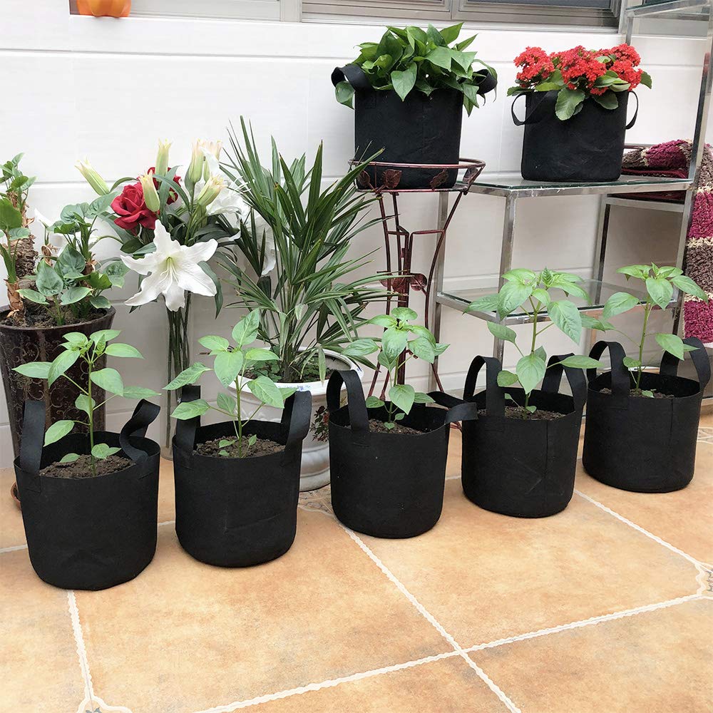 JERIA 12-Pack 15 Gallon Aeration Fabric Grow Bags with Handles - Breathable Plant Pots for Vegetables, Flowers & Herbs - Includes 12 Plant Labels (Black) - Perfect for Gardening, Indoor/Outdoor Planting & Urban Farming