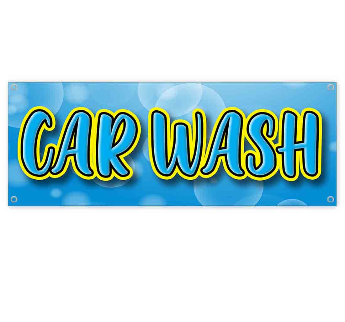 Premium 13 oz Heavy-Duty Vinyl Car Wash Banner - Blue & Yellow Bubble Design with Metal Grommets | Weather-Resistant Non-Fabric Sign for Auto Detailing Businesses, Car Wash Events & Gas Station Advertising