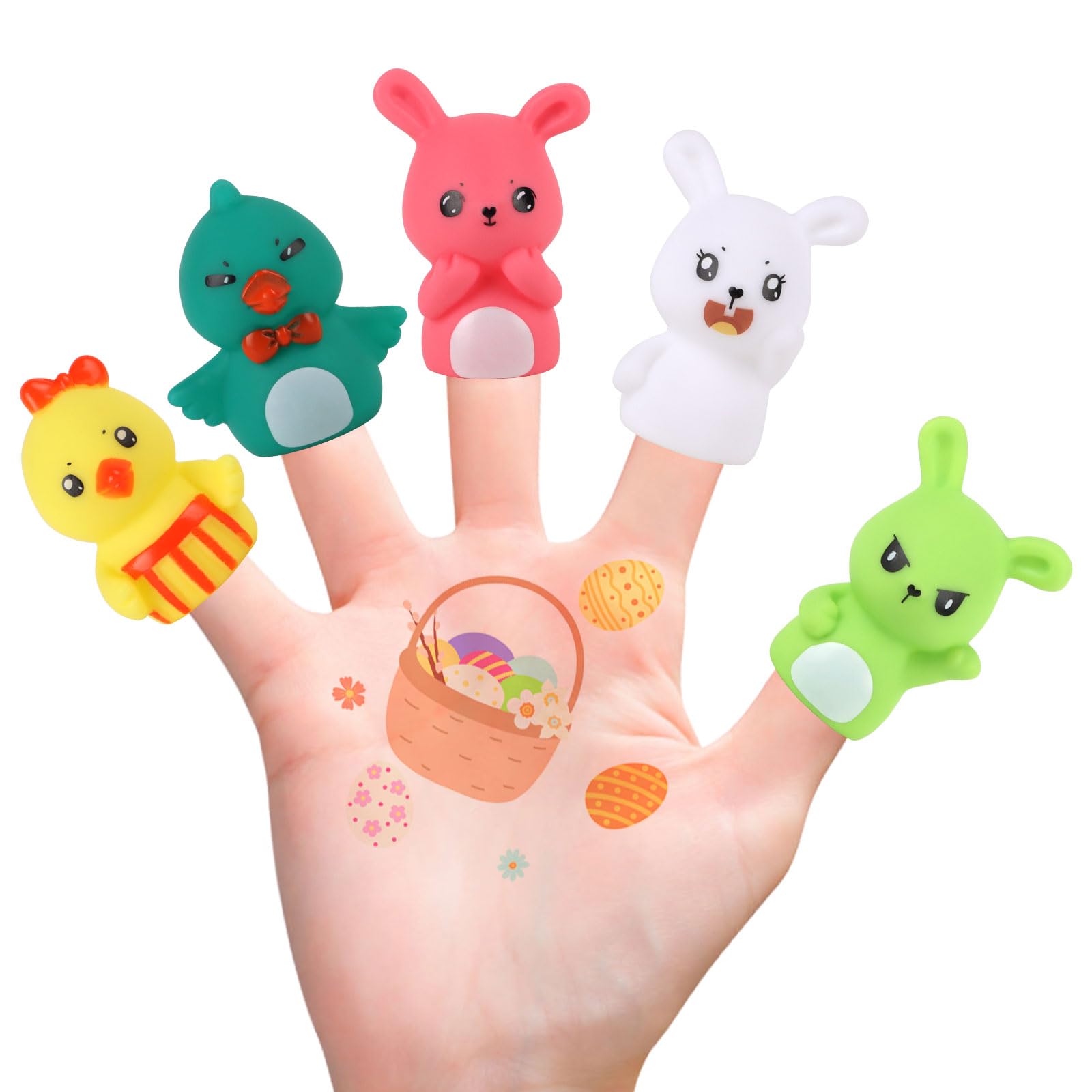CCINEE 5-Piece Easter Finger Puppet Toys Set - Bunny & Chick Puppets for Easter Basket Stuffers, Party Favors, Storytelling & Teaching | Perfect for Classroom Activities, Easter Egg Hunts & Kids' Role Play Games