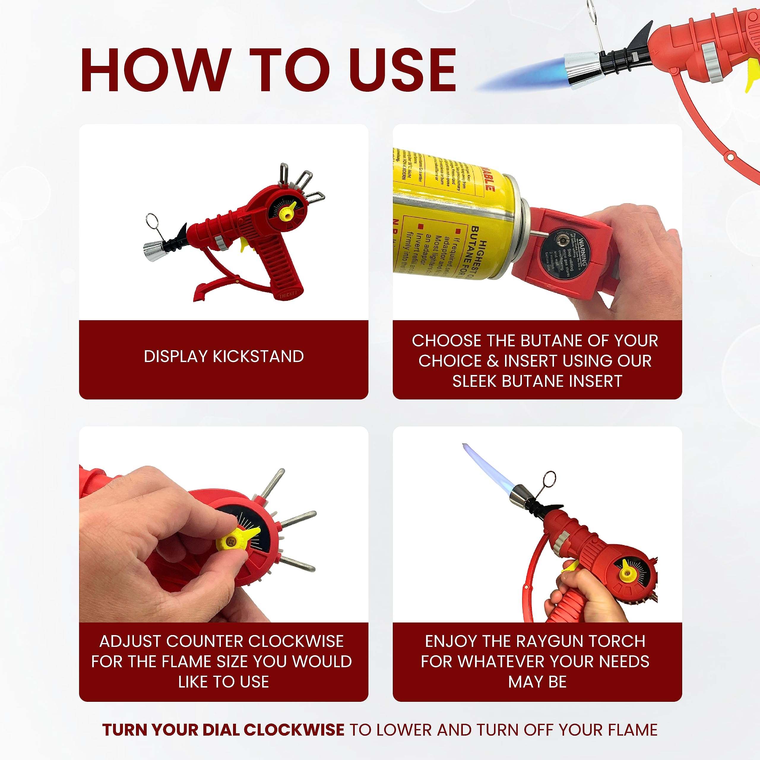 Raygun Torch Lighter with Adjustable Flame & Safety Lock - Windproof Refillable Butane Lighter for Cigars, Candles & Outdoor Use (Red)