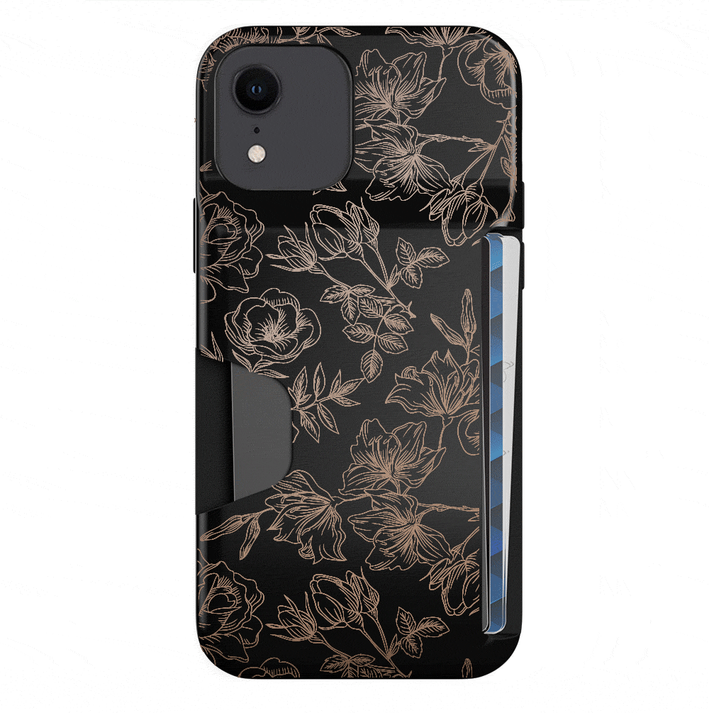 Floral Rose Gold iPhone Wallet Case - Slim Protective Phone Cover with Card Holder for iPhone 13/14/15 - Perfect for Everyday Use, Travel & Shopping