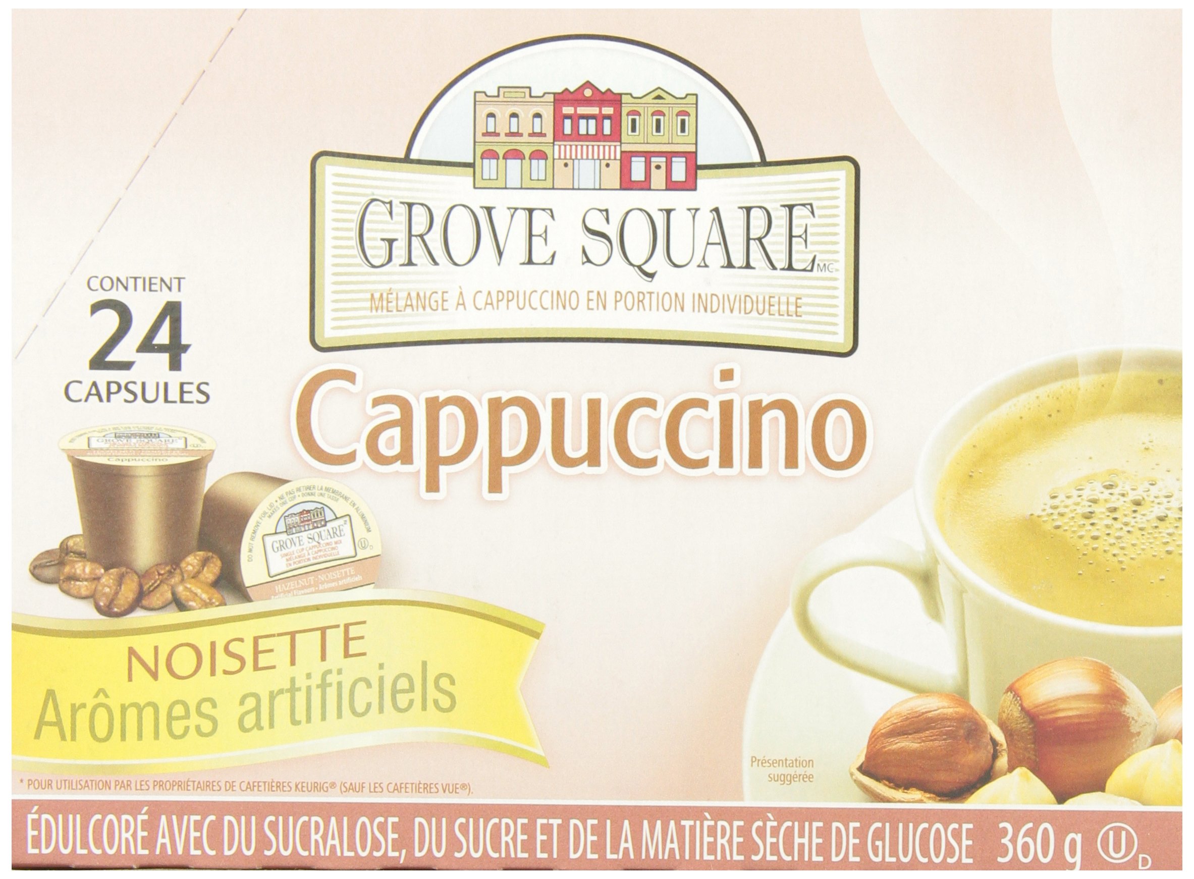 Grove Square Hazelnut Cappuccino Mix - 24 Single Serve Cups - Rich & Creamy Instant Coffee for Home, Office & Travel
