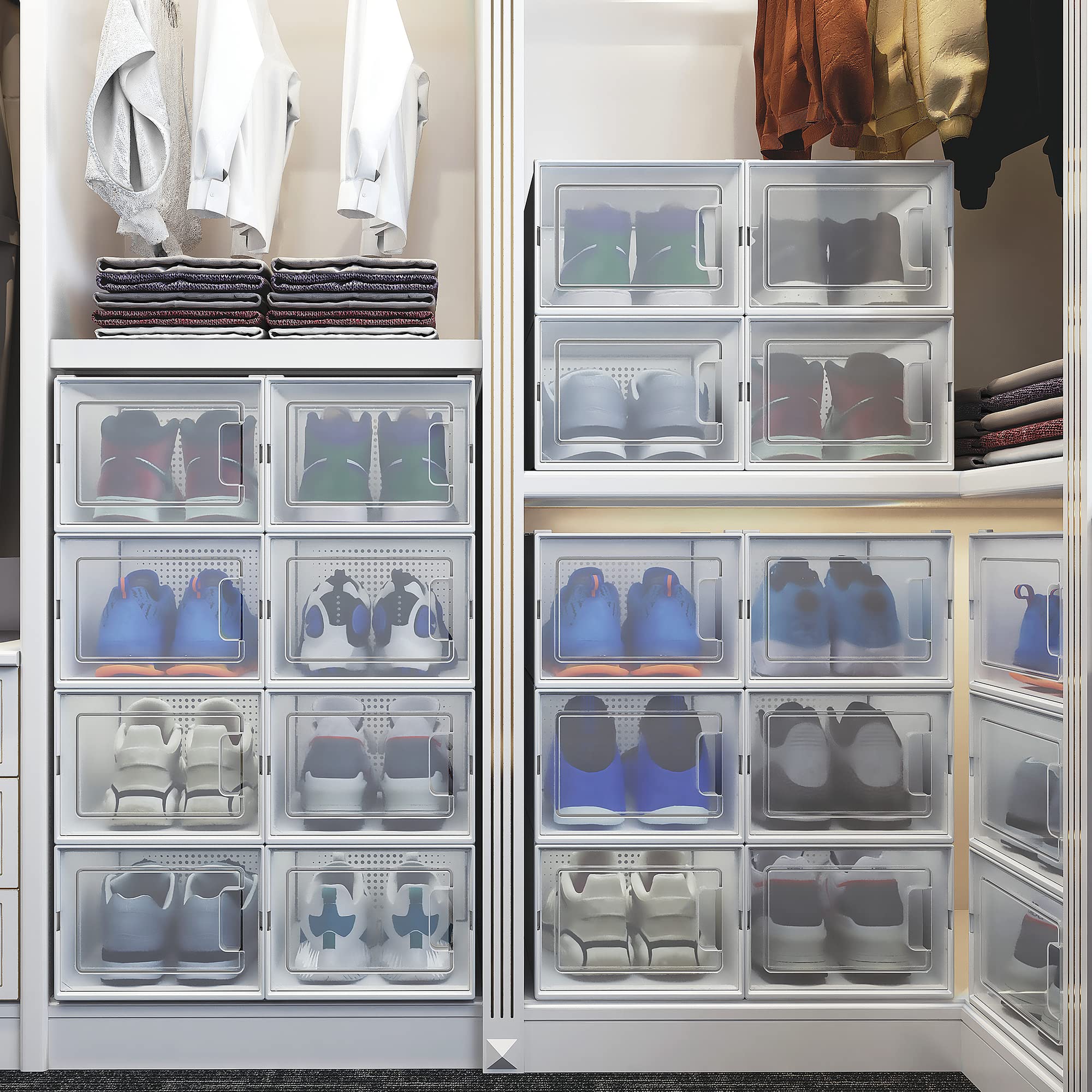 YITAHOME XL Shoe Storage Box - Set of 18 Stackable Shoe Organizers with Drawers, Clear Plastic Shoe Box Containers for Closet Organization | Perfect for Sneakers, Boots & Seasonal Shoe Storage
