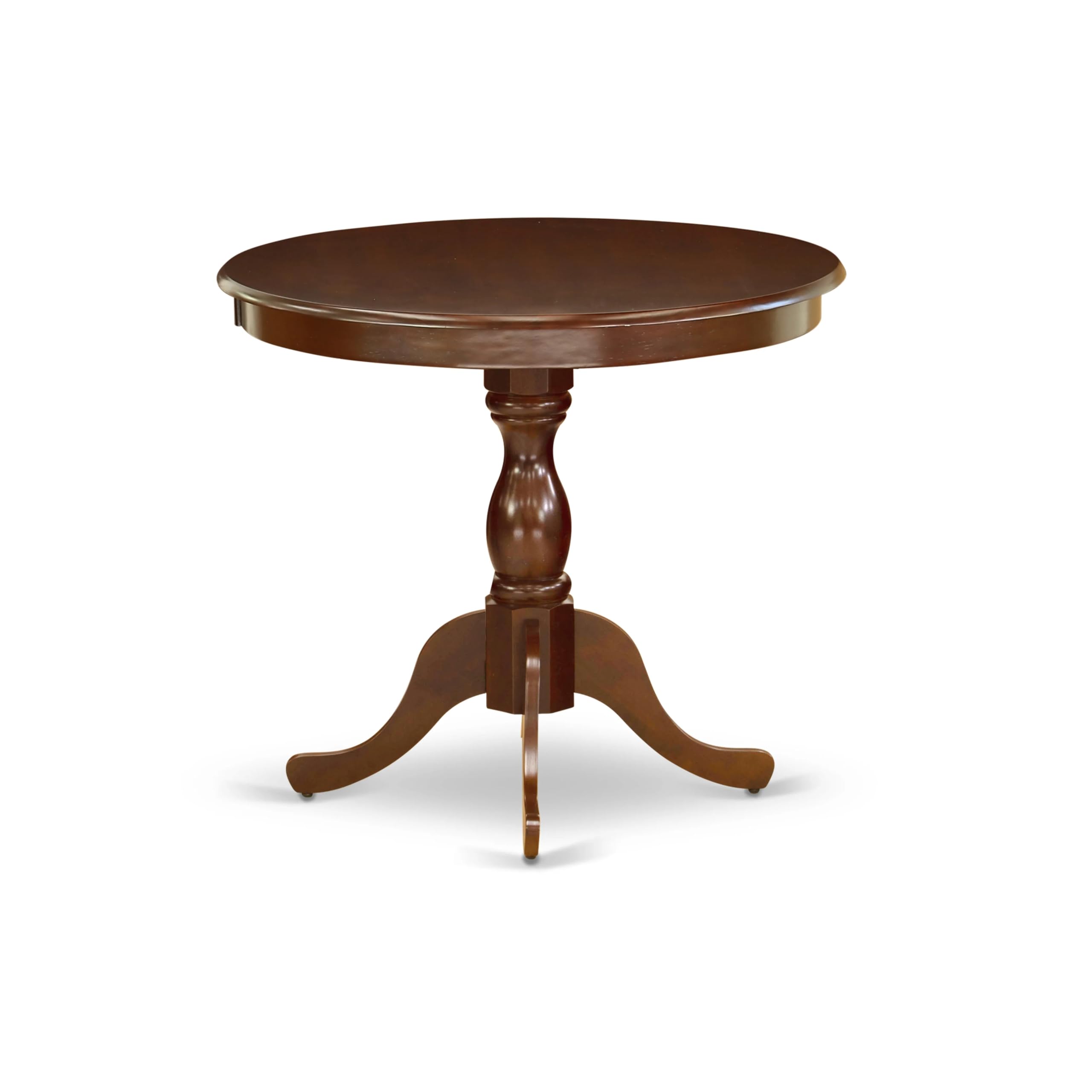 East West Furniture AMDA3-MAH-W 3-Piece Round Dining Table Set with Pedestal Base & 2 Chairs for Small Spaces - 36x36 Inch Mahogany Kitchen Table - Perfect for Apartments, Breakfast Nooks & Cozy Dining Areas