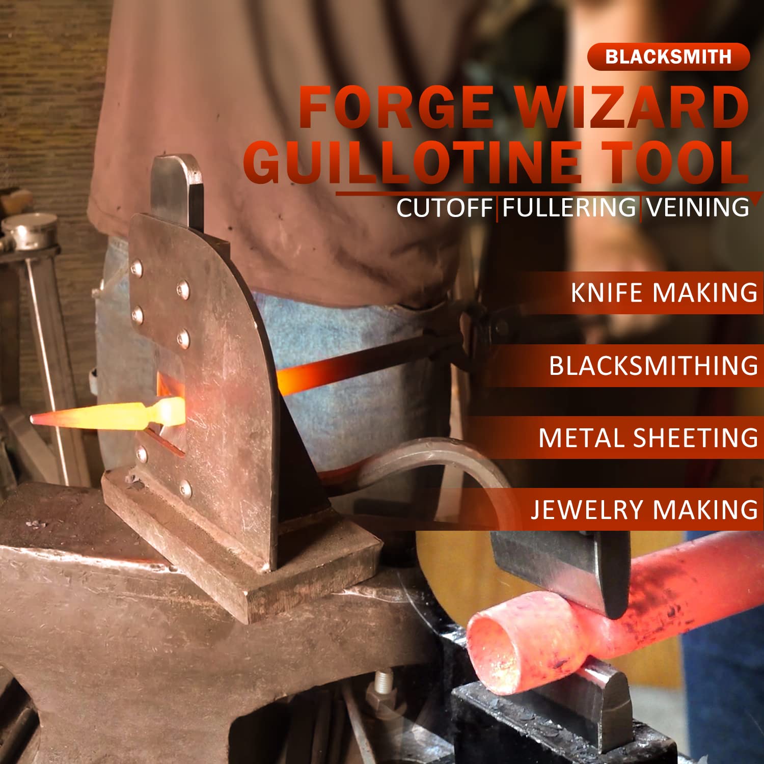 Heavy Duty Blacksmith Guillotine Tool - Forge Wizard Fullering & Cut Off Tool with 2 Sets of Guides & Dies | Perfect for Beginner Blacksmiths, Metalworking, Knife Making & DIY Forging Projects