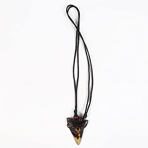2Pcs Artificial Bone Carving Shark Tooth Pendant Necklace Set - Adjustable Leather Cord for Men, Surfer Jewelry - Perfect for Beach Parties, Summer Fashion & Prehistoric Style Accessories
