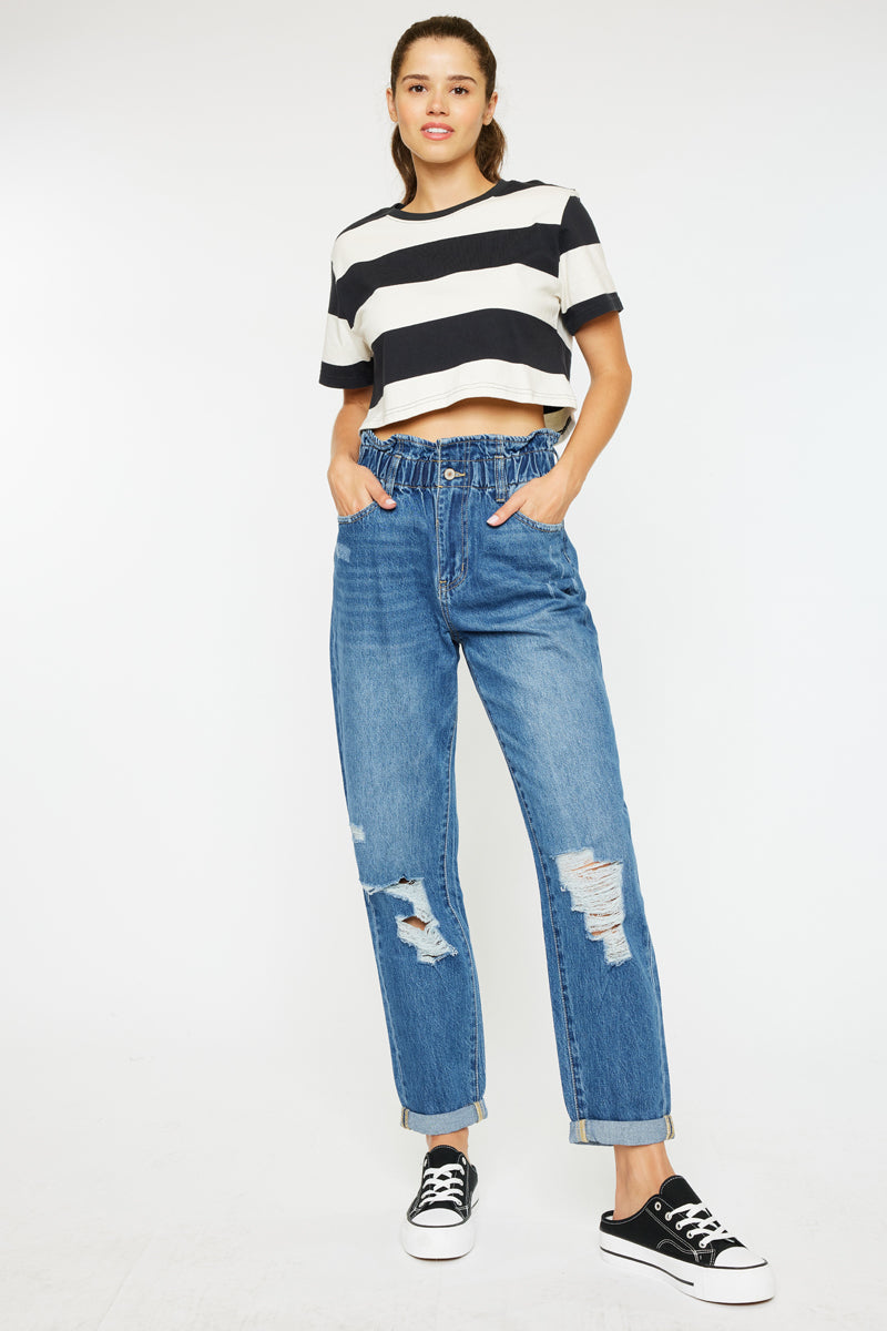 Olivia Ultra High Rise Paperbag Boyfriend Jeans - Women's Trendy Loose Fit Denim Pants for Casual Wear & Street Style Outfits