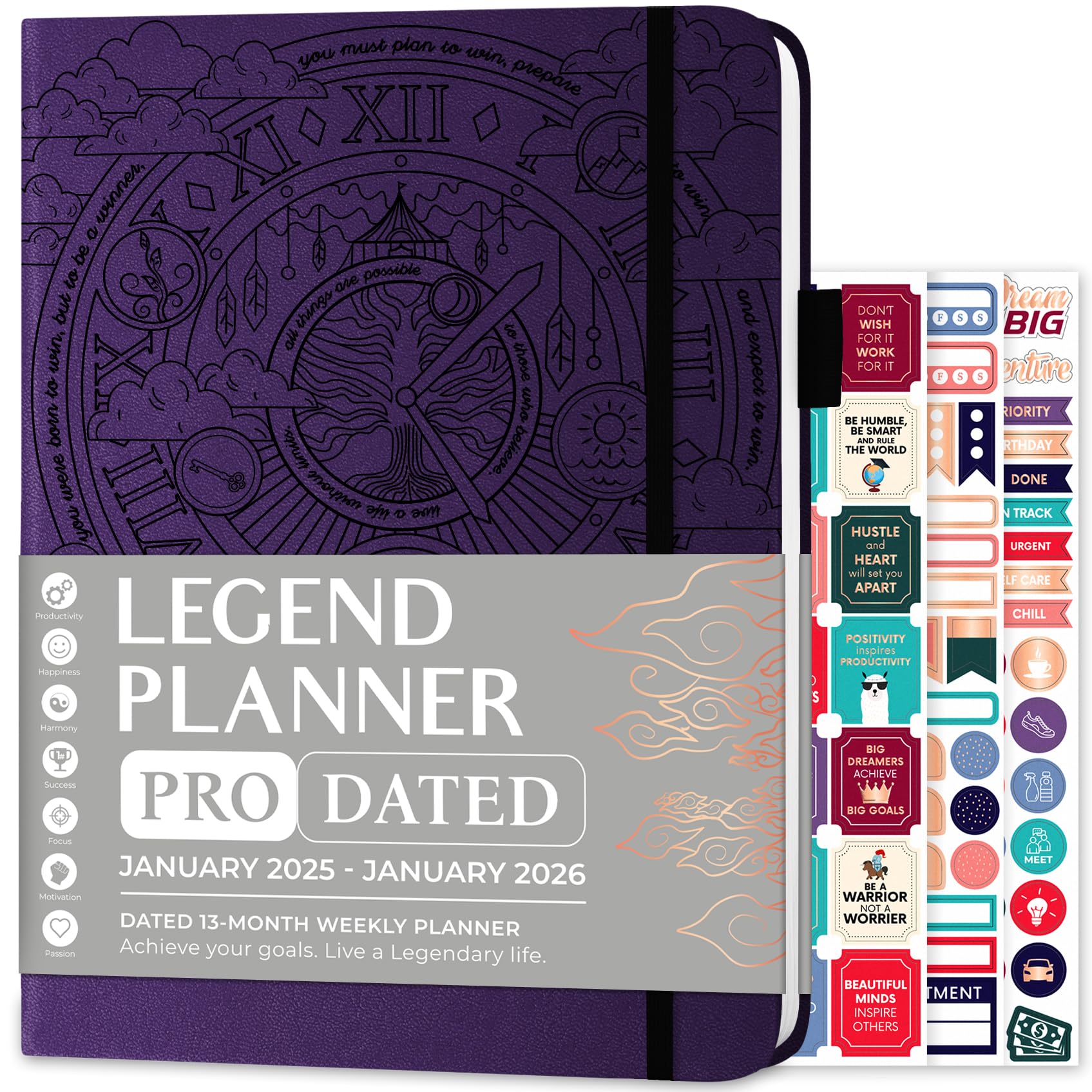 Legend Planner PRO Dated Weekly & Daily Organizer 2025-2026 - A4 Hardcover Appointment Book with Time Slots for Work, School & Time Management (Dark Purple) | Perfect for Professionals, Students & Productivity Enthusiasts