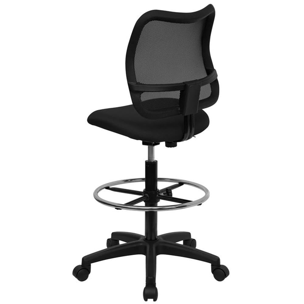Flash Furniture Elaine Mid-Back Black Mesh Drafting Chair - Adjustable Office Chair with Lumbar Support for Architects, Designers & Home Office Use