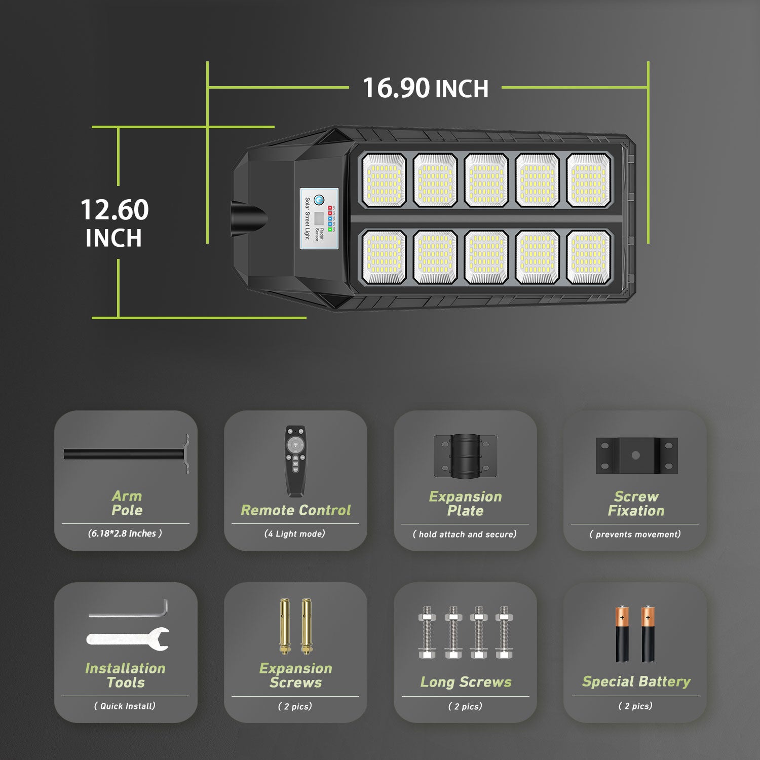 Hykoont TW001 Solar Powered LED Street Light - Dual Head Outdoor Lighting for Driveway, Garden, Pathway & Backyard (Weatherproof & Energy Efficient)