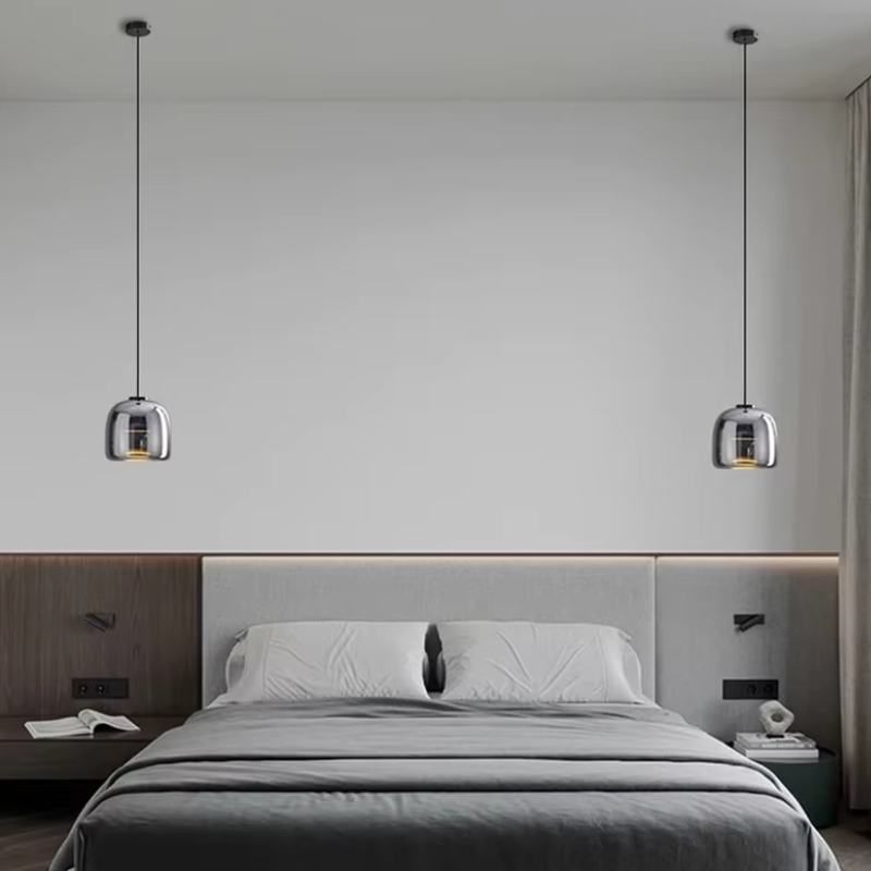 Astra Noir Glass Pendant Light - Modern Black Glass Hanging Lamp for Kitchen Island, Dining Room & Bedroom Lighting - Elegant Ceiling Fixture with Adjustable Cord