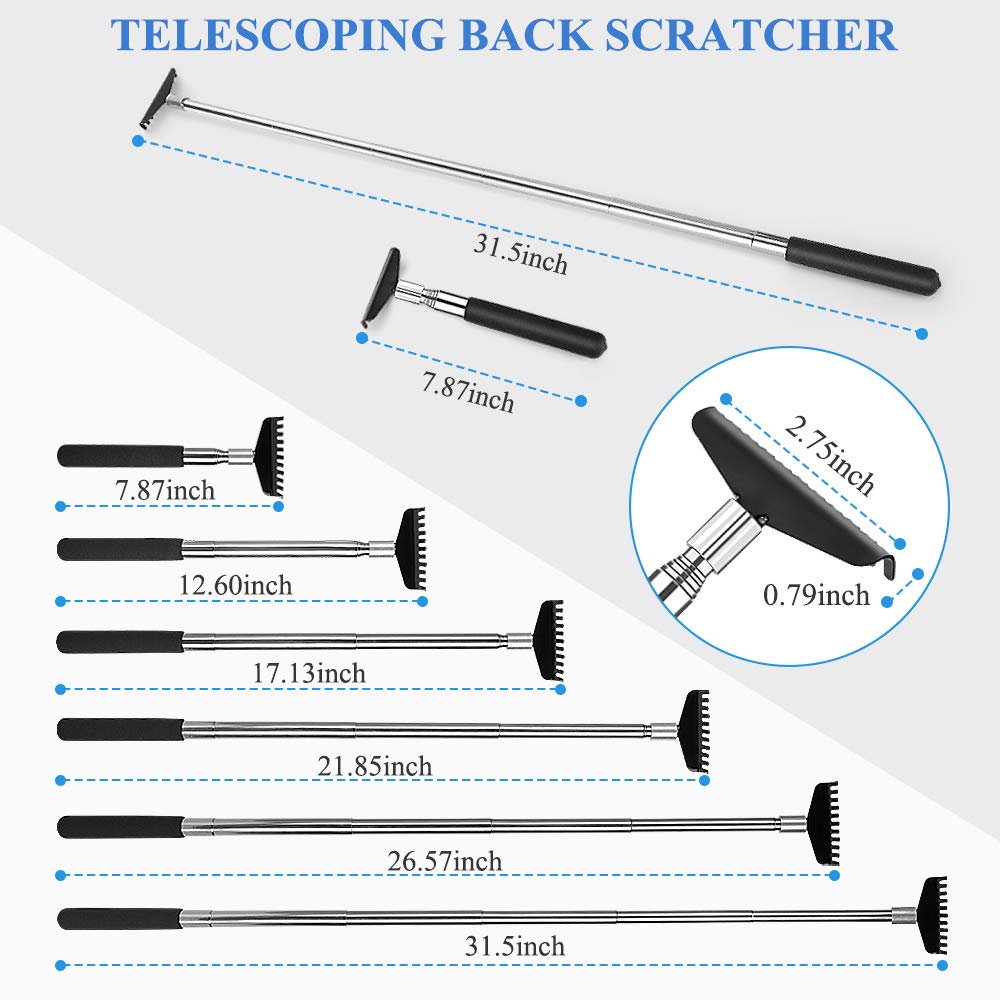 Upgraded Oversized Portable Extendable Back Scratcher - Stainless Steel Telescoping Back Scratcher Tool with Canvas Carrying Bag for Home, Office & Travel Use