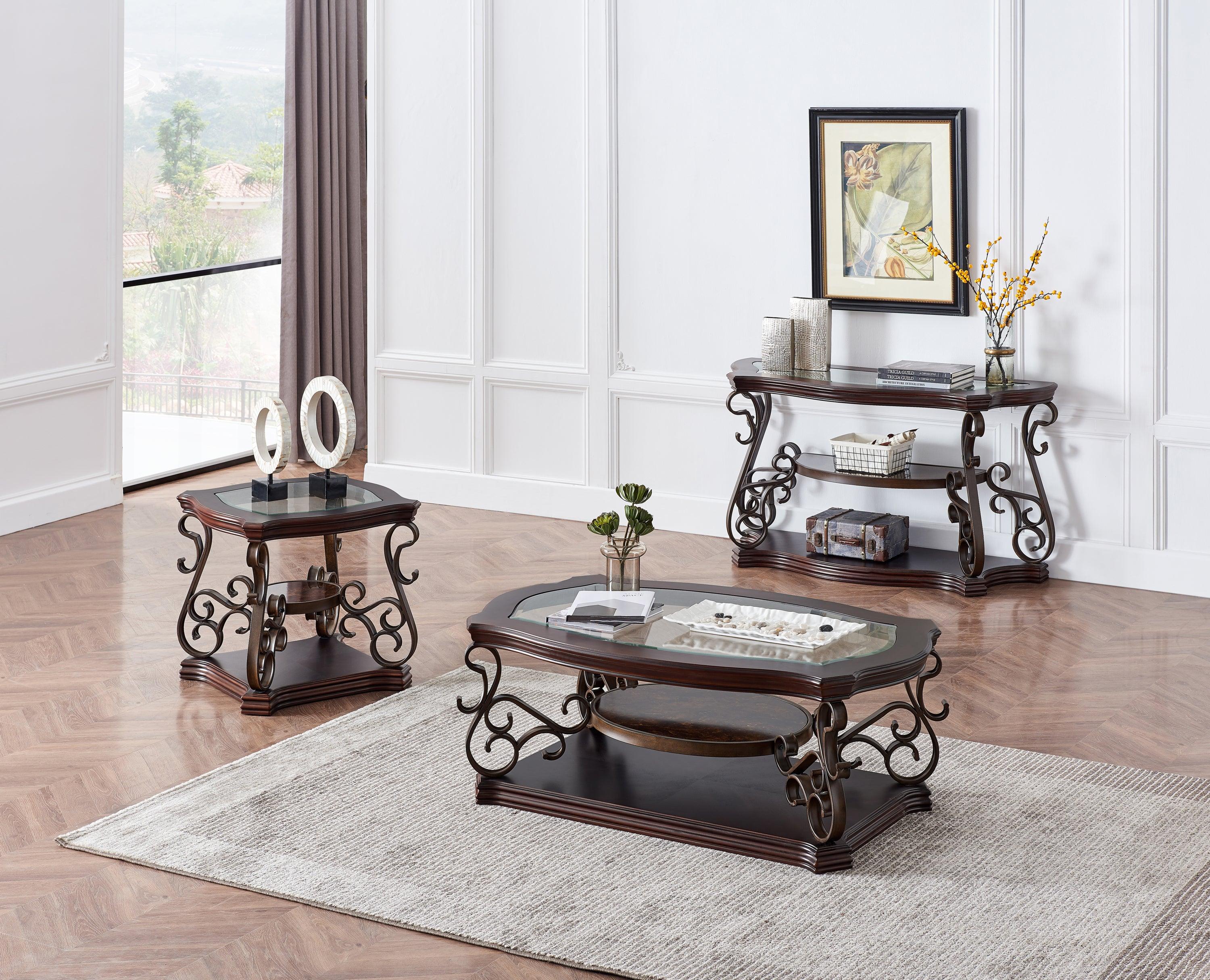 Modern Cocktail Table with Glass Top & MDF Marble-Pattern Shelf - Powder Coated Metal Legs (52