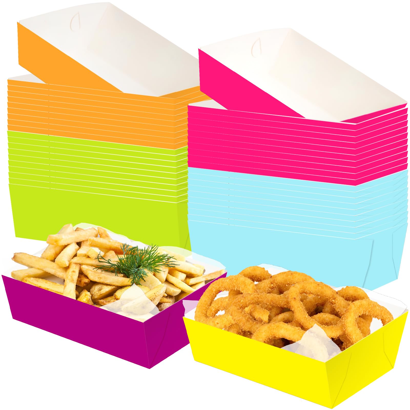 Colorful Disposable Paper Food Trays 60 Pack - Eco-Friendly Snack Boats for Kids, School Activities, Spring & Easter Parties - Perfect for Classroom Treats, Birthday Snacks, and Party Serving