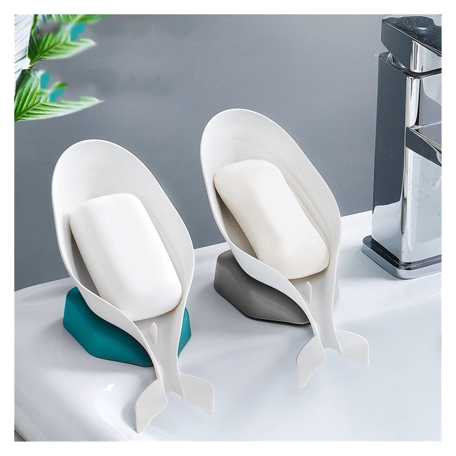 Non-Slip Whale Shaped Soap Holder - Creative Bathroom Organizer with Drainage, Cute Kitchen Soap Dish & Brush Storage Tray - Perfect for Shower, Sink Counter & Vanity Organization (Gray)