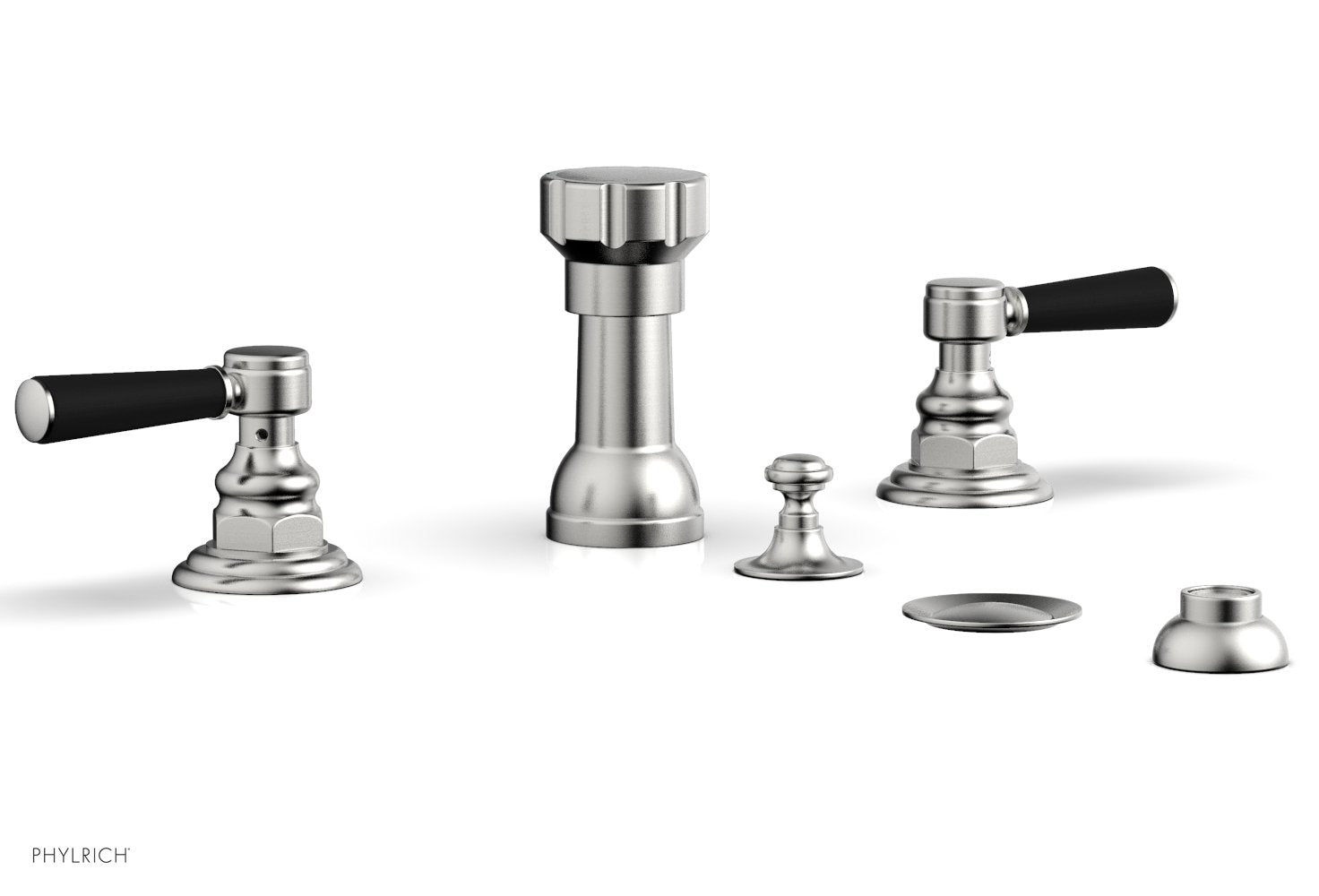Premium HENRI 4-Hole Bidet Faucet Set with Satin Black Lever Handles - Model 161 61 - Modern Bathroom Upgrade for Hygienic Toilet Experience