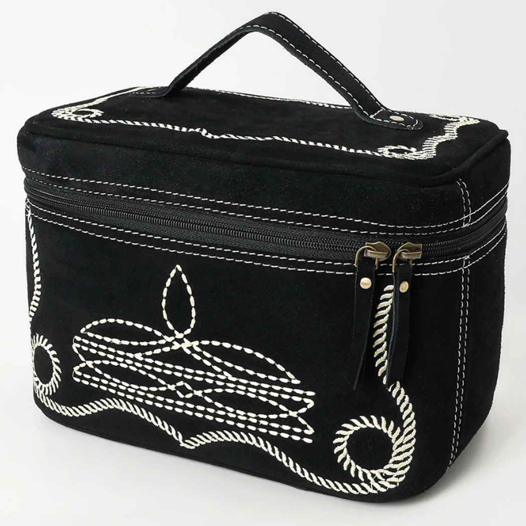 American Darling Black Boot Stitch Makeup Bag - Waterproof Cosmetic Organizer for Travel, Gym & Everyday Use | Perfect Makeup Pouch for Women & Teens