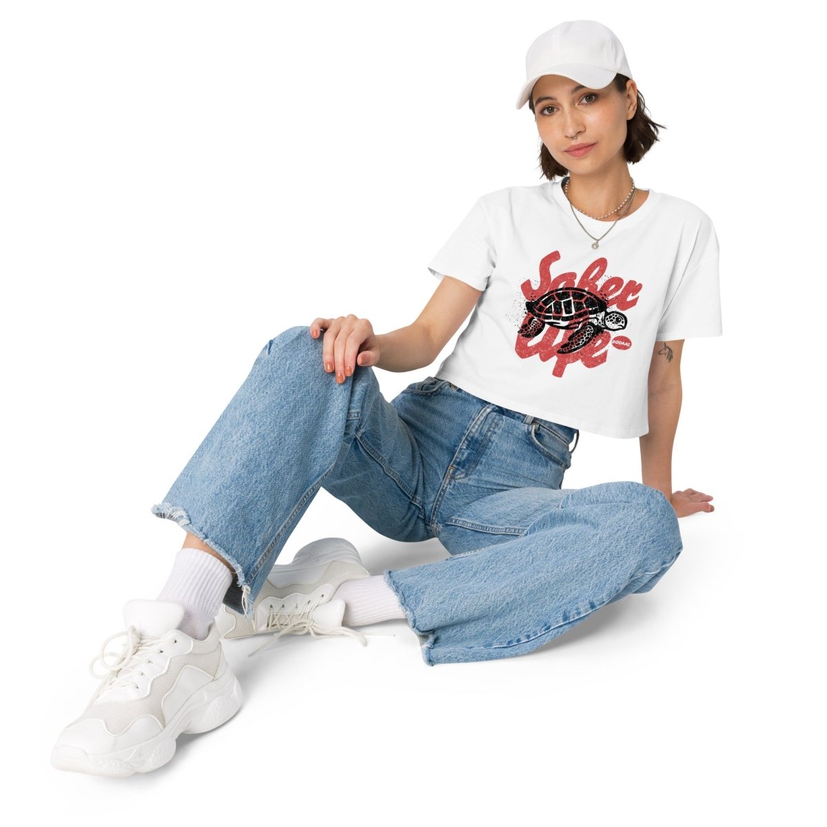 Sober Life Turtle Inspirational Crop Top - Motivational Women's T-Shirt for Yoga, Gym & Casual Wear