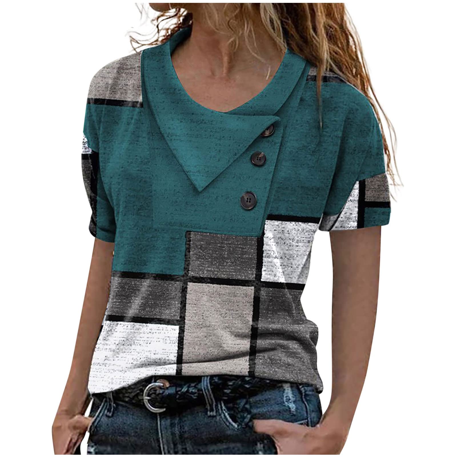 Women's Casual V Neck Short Sleeve Ribbed Criss Cross T-Shirt Blouse - Summer Fashion Tops for Women - Perfect for Beach, Party & Everyday Wear