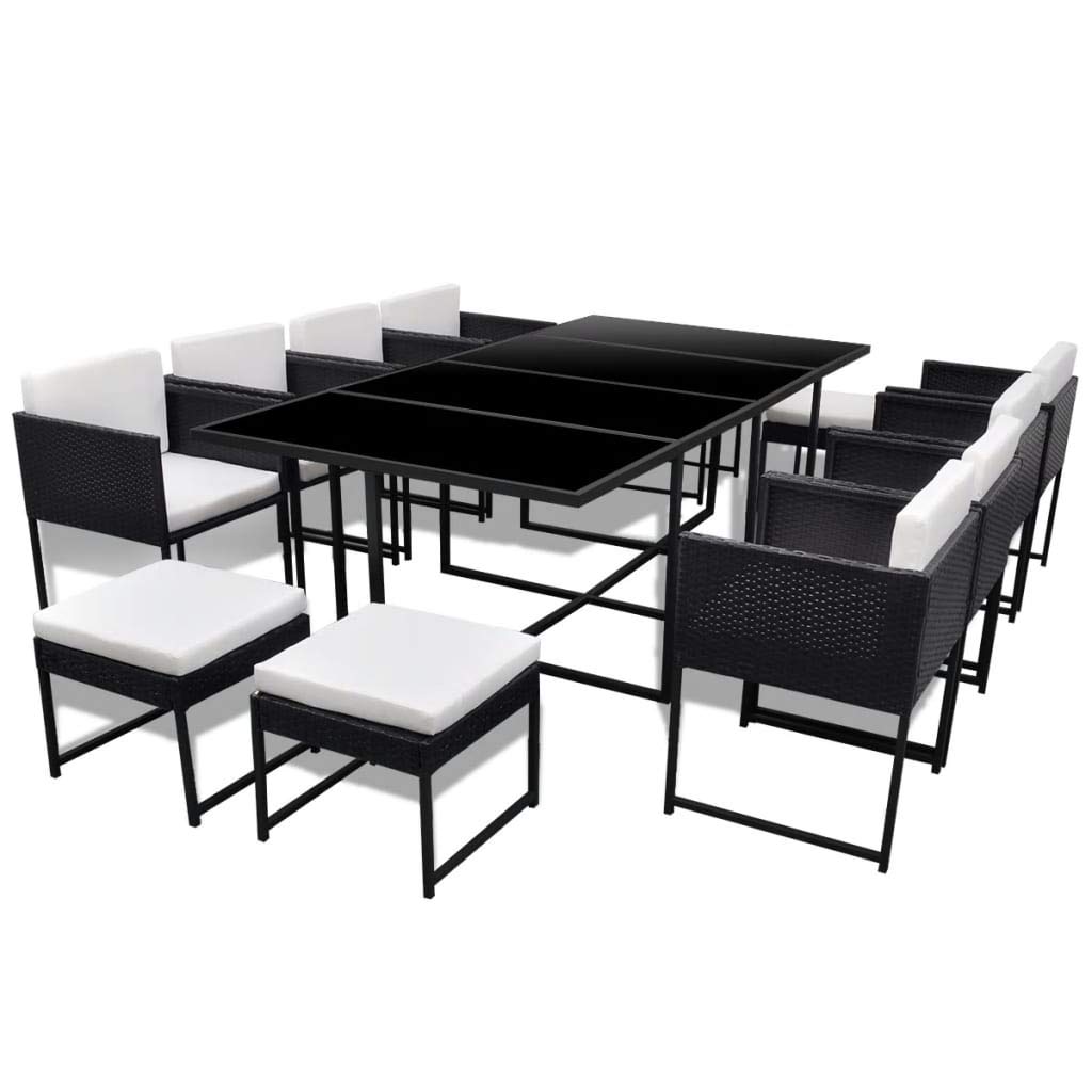 13PCS Outdoor Dining Set - Patio Furniture with Large Glass Table & Rattan Chairs, Steel Frame Conversation Seating for Backyard, Garden, Poolside or Terrace - Perfect for Al Fresco Dining and Outdoor Entertaining