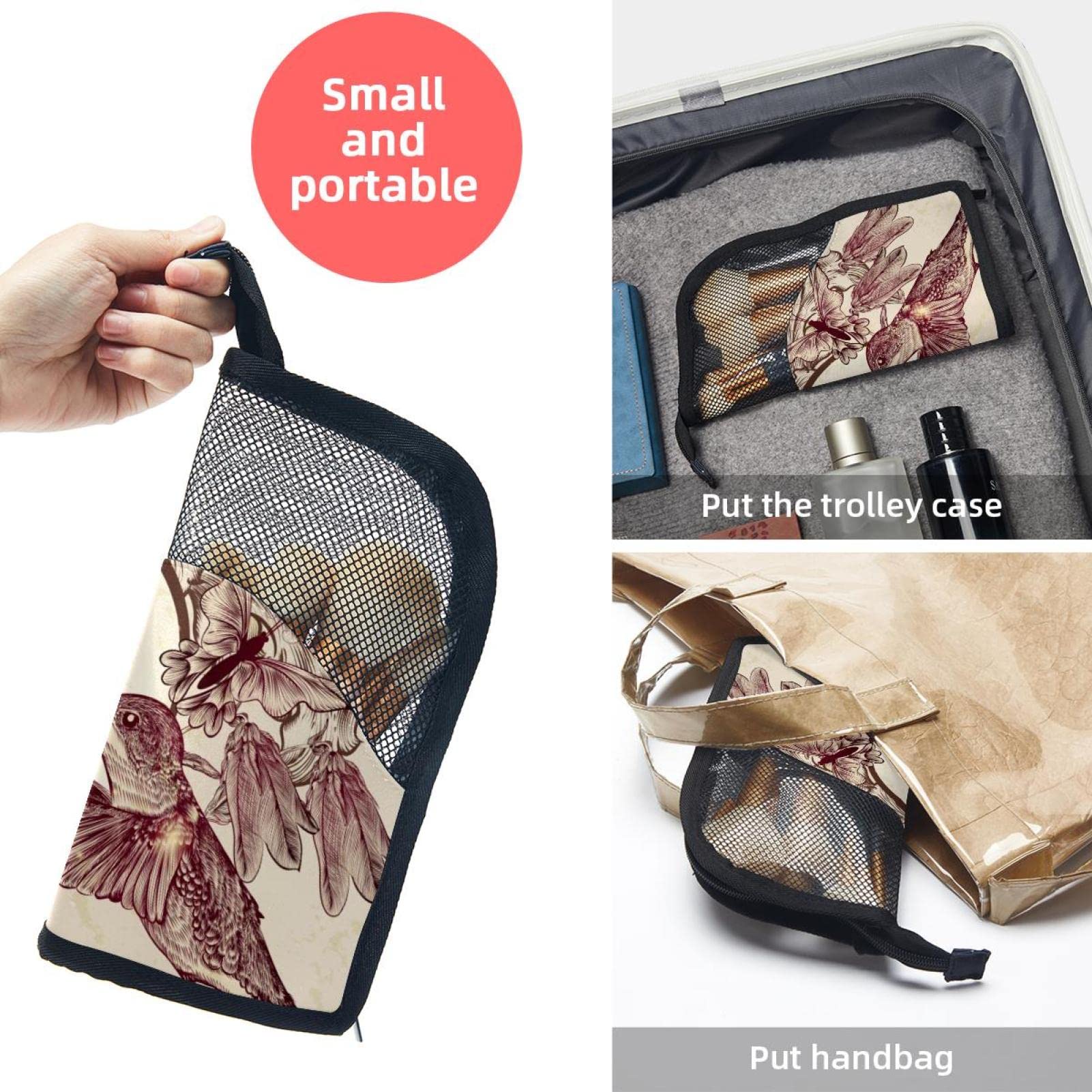 12-Piece Makeup Brush Organizer Bag with Retro Floral Hummingbird Design - Portable Cosmetic Brush Holder Case for Travel & Home Storage