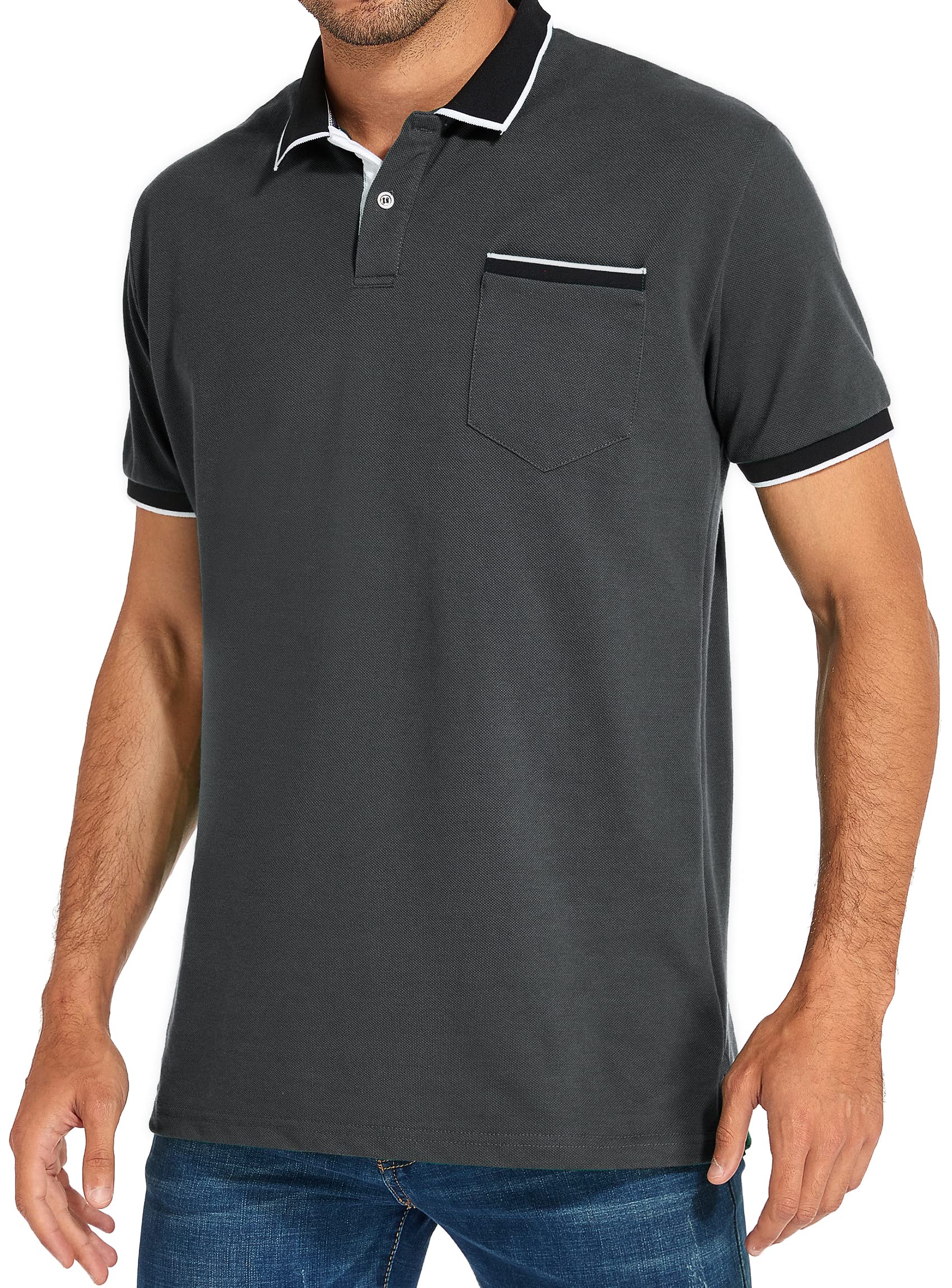 Men's Short Sleeve Polo Shirts - Breathable Casual Summer Golf Tee with Pocket | Perfect for Golf, Office & Outdoor Activities