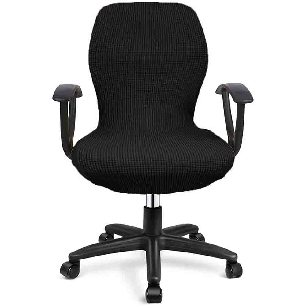 Stretchable Waterproof Office Chair Cover - Jacquard Stripe Computer Chair Slipcover for High Back Desk Chairs - Universal Fit for Rotating Boss Chairs (Set of 16, Black) - Perfect for Home Office, Conference Rooms & Workspaces