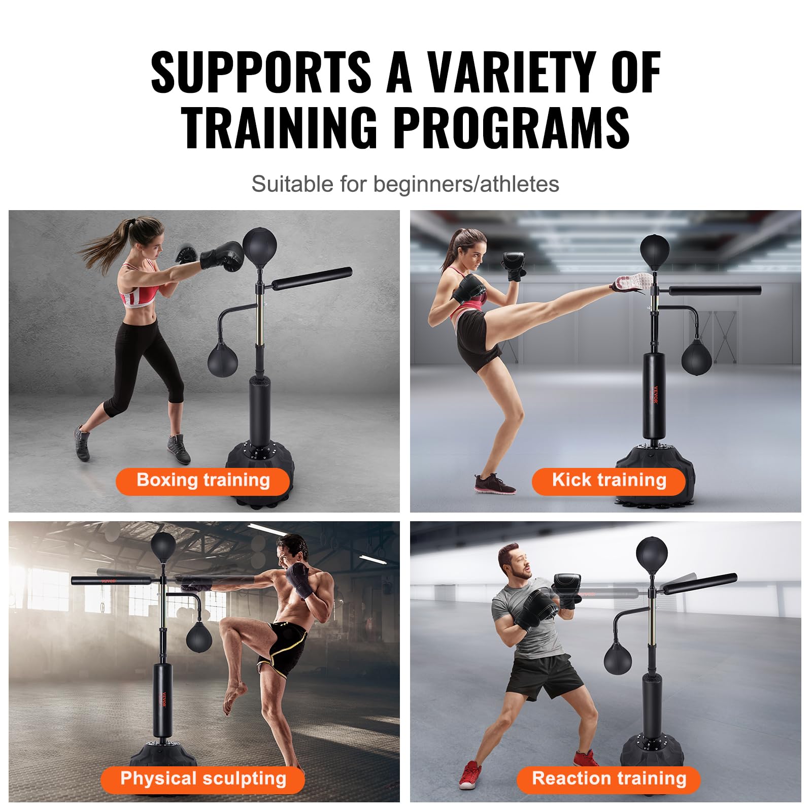 VEVOR Adjustable Free Standing Punching Bag with Stand & Boxing Gloves - Speed Trainer Reflex Bag for Teens & Adults - Home Gym Workout Equipment for Boxing Training & Fitness Exercise