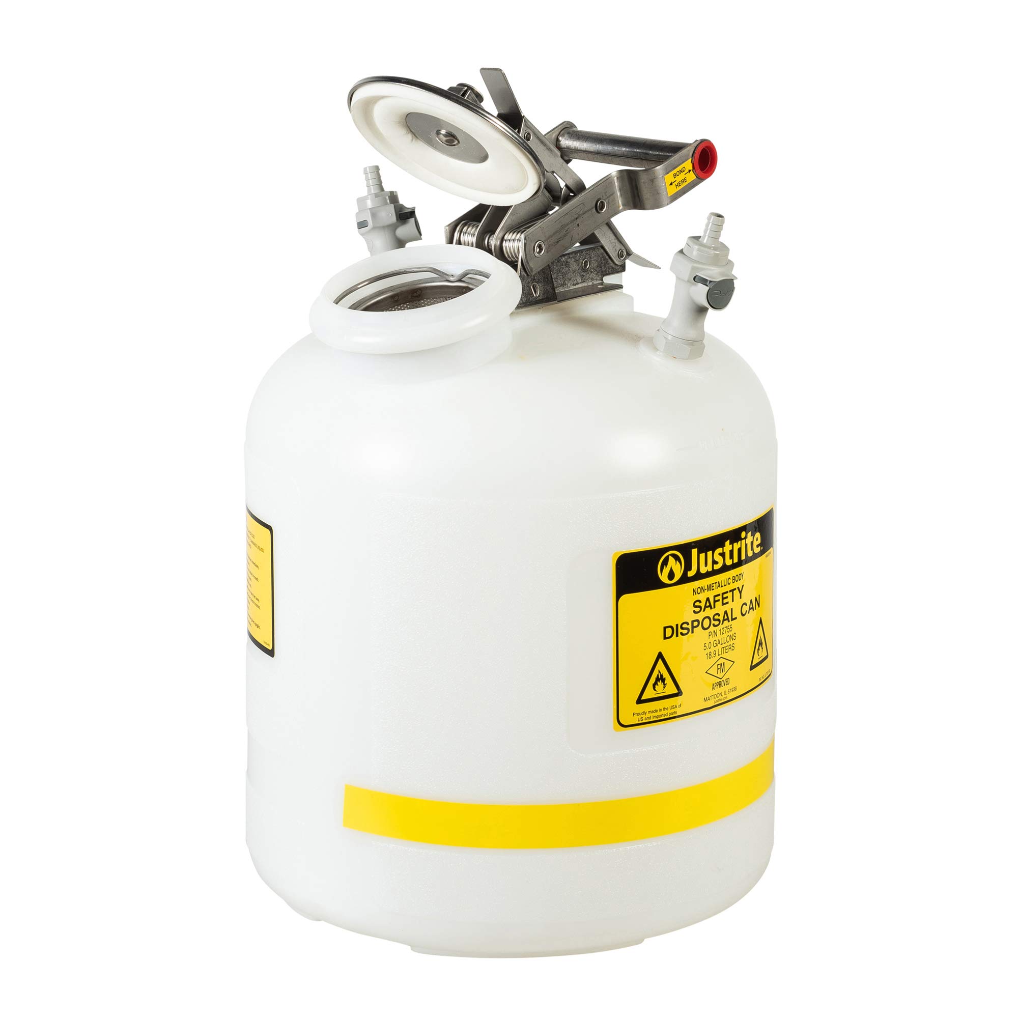 Justrite TF12755 5 Gallon Centura Disposal Polyethylene Safety Can with Quick-Disconnect Stainless Steel Fitting - Ideal for Workshop, Garage & Industrial Chemical Storage