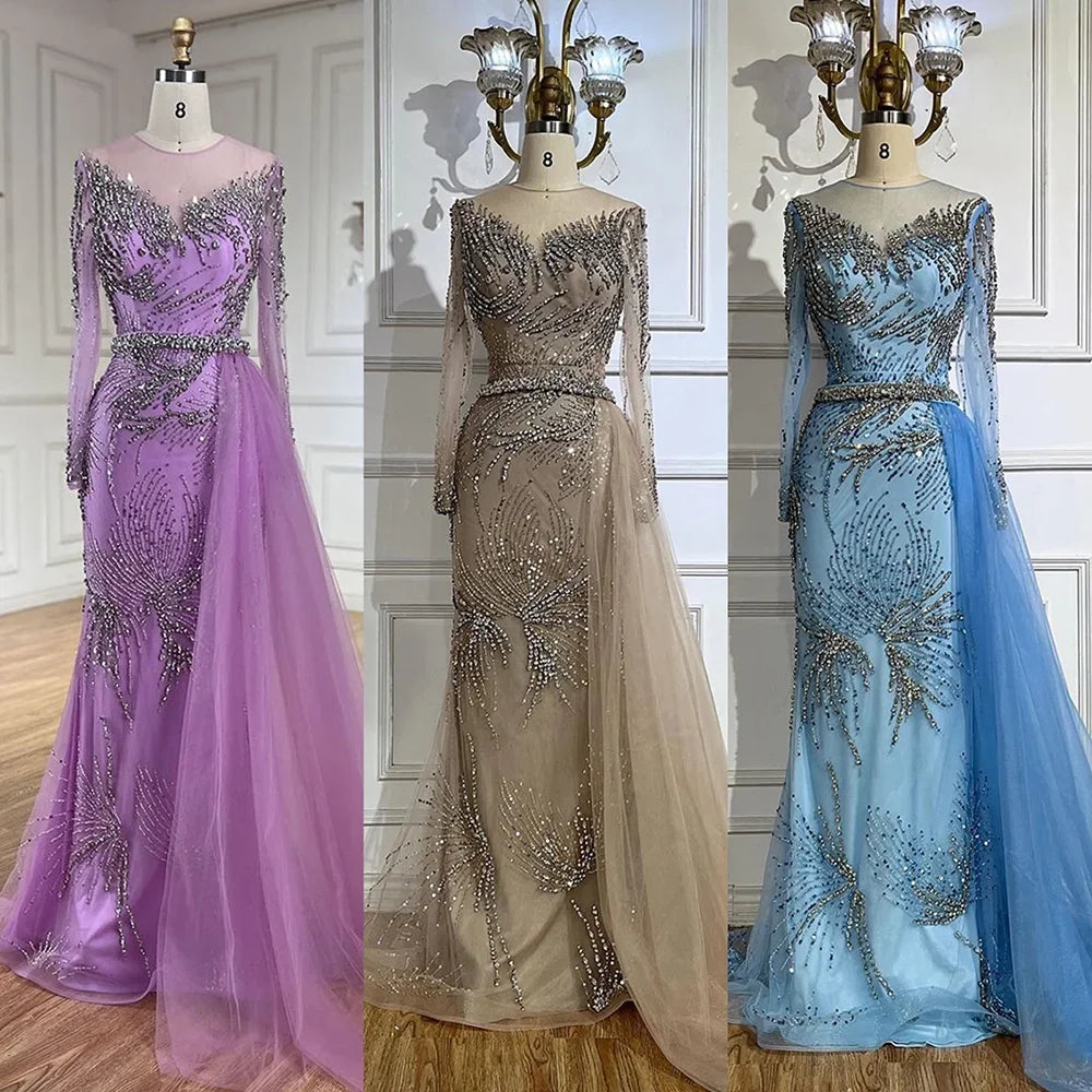 Elegant Purple Mermaid Evening Gown with Beaded Skirt & Lace-Up Detail - Women's Formal Dress for Wedding, Prom, Party & Special Occasions | LA72376
