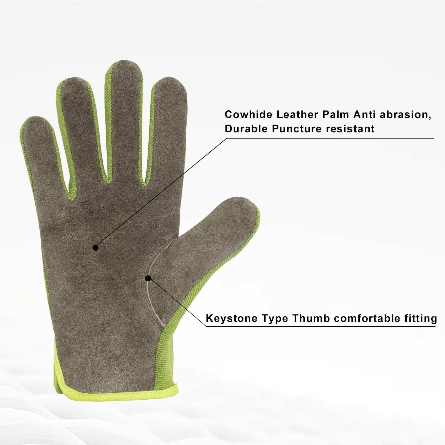 Premium Cowhide Leather Gardening Gloves for Men & Women - 2 Pairs Durable Work Gloves for Mechanics, Construction, Driving & Outdoor Activities (Medium, Green) - Perfect for Yard Work, Landscaping & DIY Projects