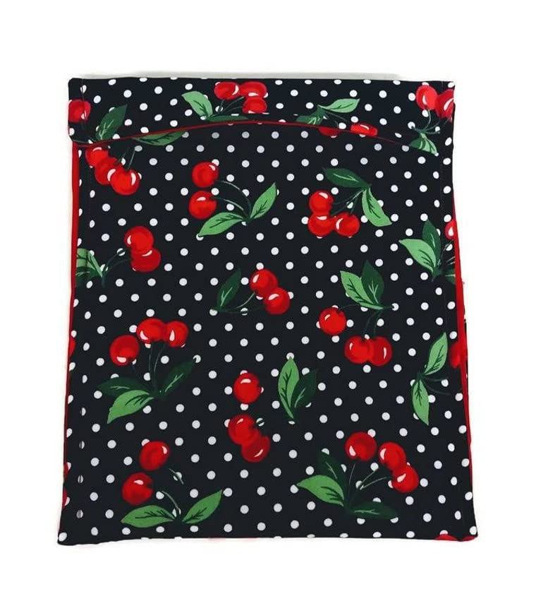 Microwave Potato Cooking Bag - Reusable Cotton Pouch for Baking Potatoes Quickly - Red Cherry Fabric Print - Perfect for Kitchens, Camping & Quick Meals