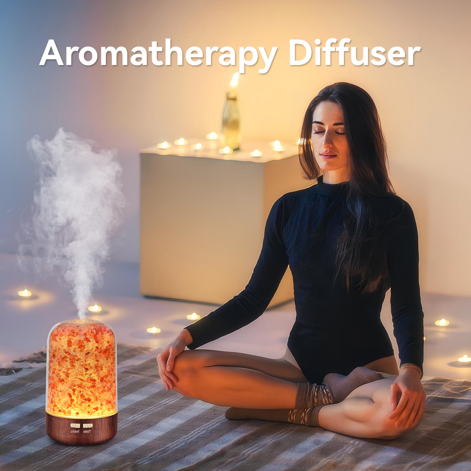 Premium 3-in-1 Aromatherapy Essential Oil Diffuser with Himalayan Salt Lamp & Cool Mist Humidifier - 120ml Ultrasonic Diffuser with 7 Color Changing LED Lights for Home, Office, Yoga Studio & Bedroom Relaxation (Red Bronze)