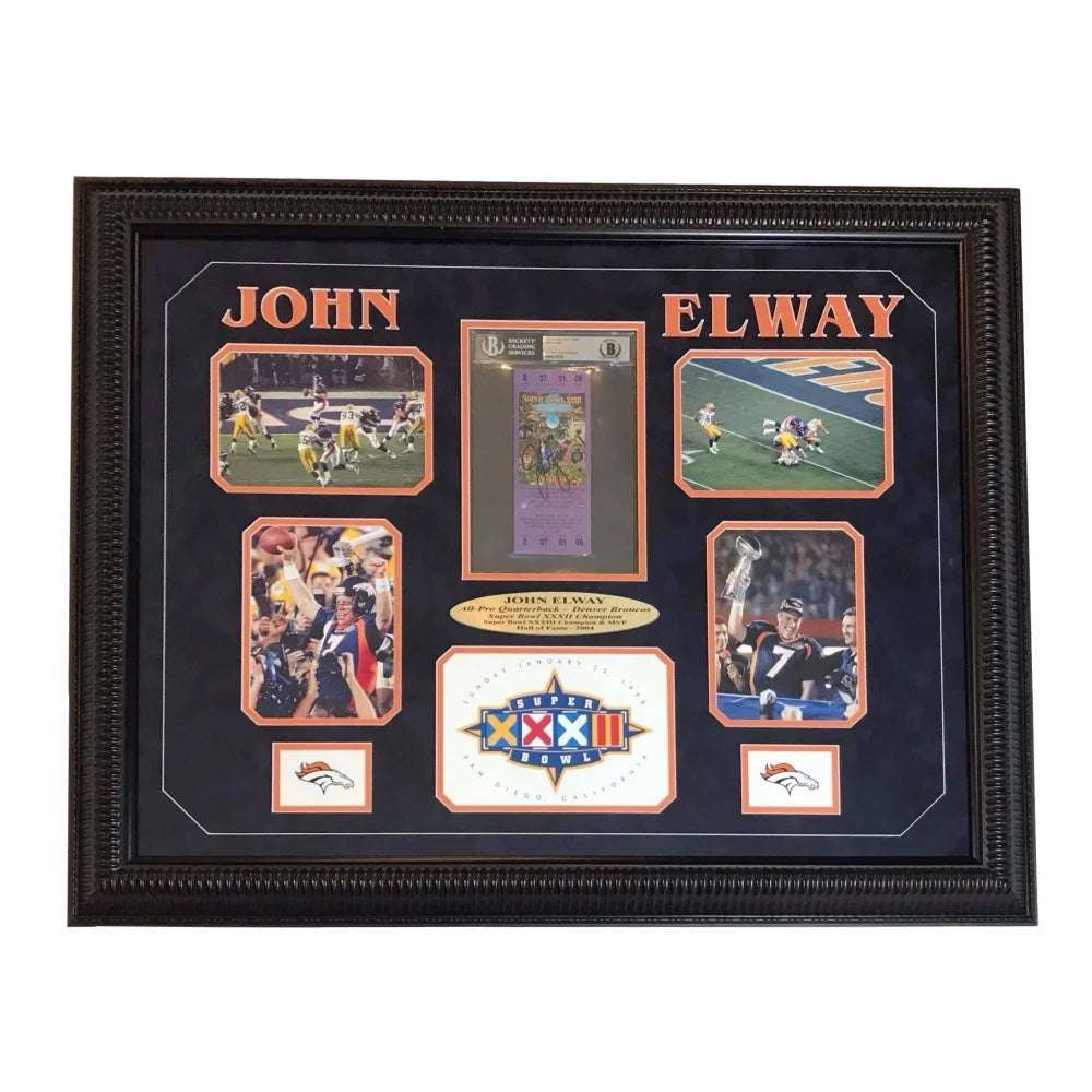 Authentic John Elway Signed Super Bowl XXXII Ticket Framed Memorabilia - BGS Certified Autograph - Perfect for Broncos Fans, Sports Collectors & Man Cave Decor
