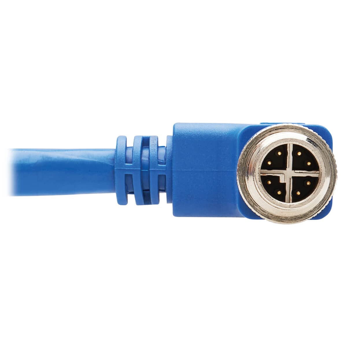 Tripp Lite M12 X-Code Cat6a Shielded Ethernet Cable - Right Angle M12 to M12, 10Gbps F/UTP CMR-LP, Industrial IP68 Rated, 60W PoE++, Blue, 16.4ft/5m - Perfect for Industrial Automation, Robotics & Harsh Environment Networking - Lifetime Warranty (NM12-6A3-05M-BL)