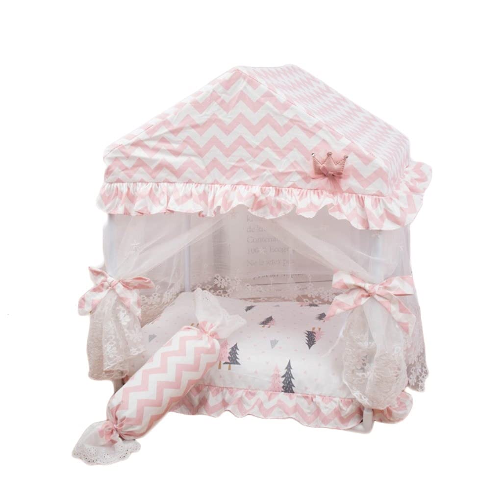 Princess Cat Bed & Puppy Sofa Bed - Elevated Dog Bed with Removable Washable Cover, Winter Warm Pet Kennel with Star Light - Pink Medium Size for Cozy Indoor Pet Napping