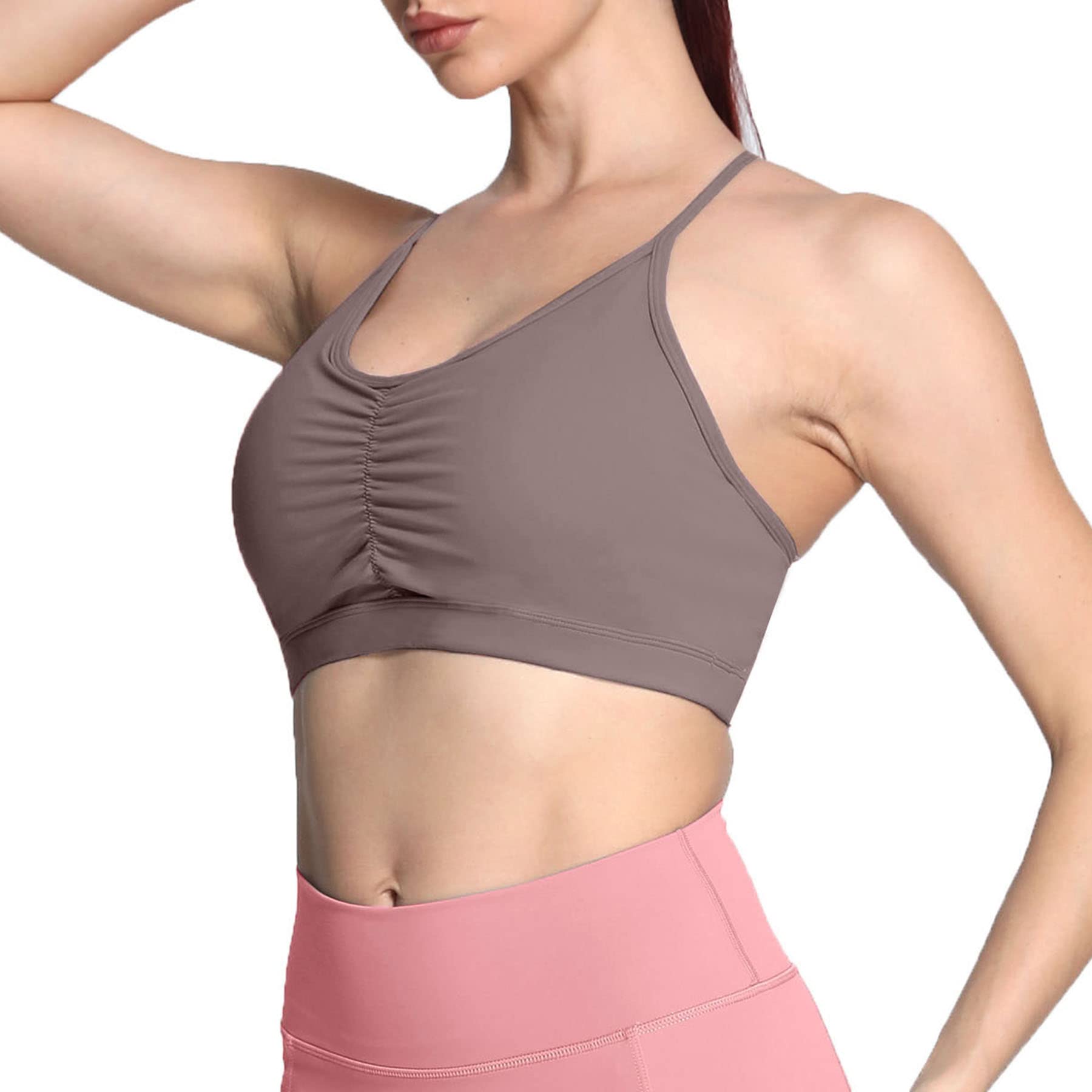 Aoxjox Women's Sports Bras - Workout Fitness Cross Back Yoga Crop Top with Ruched Design for Running, Gym & Yoga Training