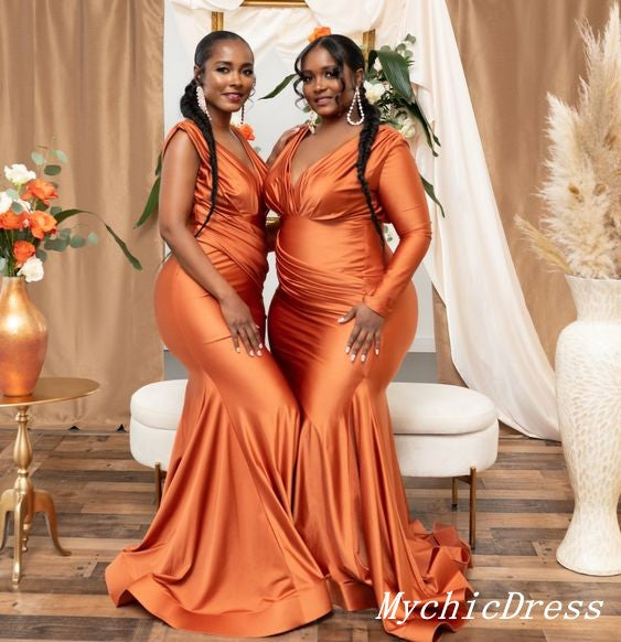 Elegant Orange Bridesmaid Dresses - Stretch Satin Multiway Wedding Guest Dress for Bridal Party, Formal Events & Special Occasions