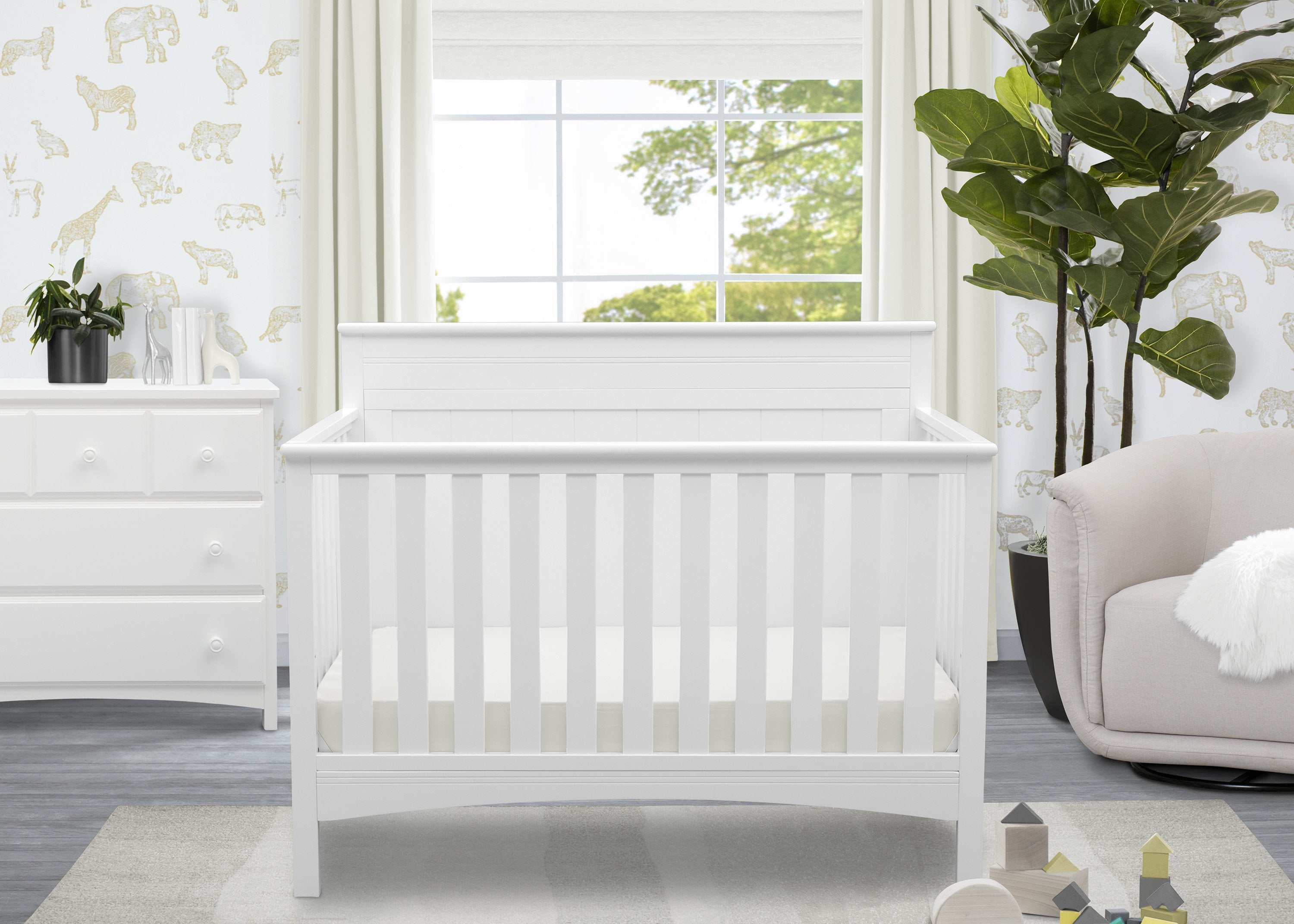 4-in-1 Convertible Baby Crib with Mattress - Toddler Bed, Daybed & Full-Size Frame - Modern Nursery Furniture for Boys & Girls - Perfect for Small Spaces & Growing Families
