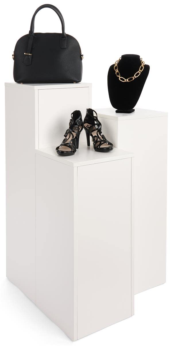 White Floor Pedestal Display Stands 3-Piece Set - Durable Particle Board with Melamine Finish (WDCUBEWHT03) - Perfect for Retail Stores, Trade Shows & Product Displays