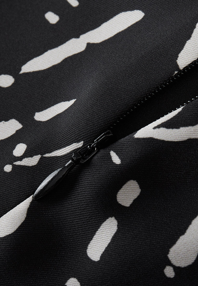 Stylish Black and White Abstract Pattern Braided Trim Dress - Perfect for Casual Outings, Parties & Date Nights