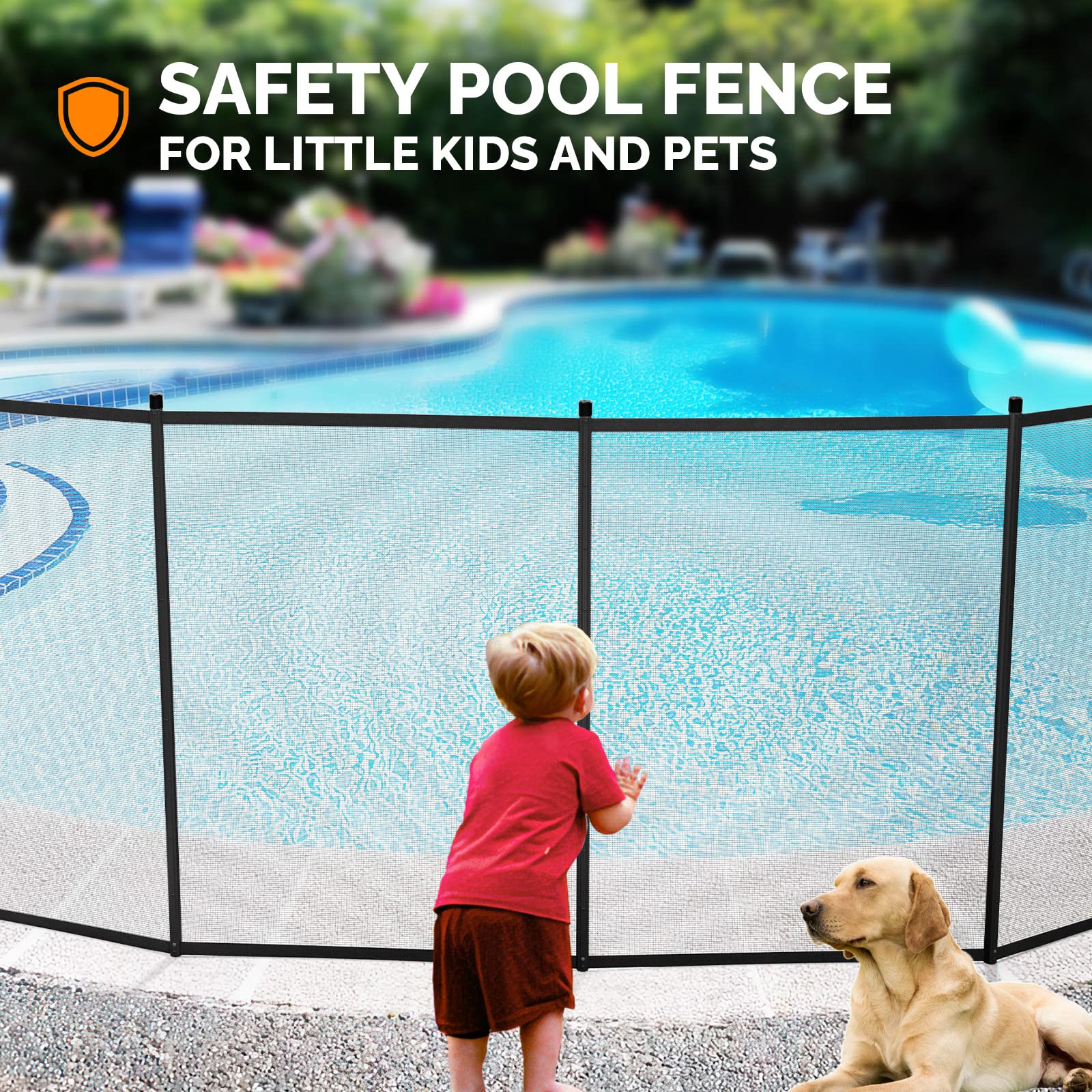 VINGLI 4Ft x 24Ft Black Swimming Pool Safety Fence - Heavy Duty Above Ground & Inground Pool Barrier for Kids & Pets - Perfect for Backyard, Deck, and Garden Protection
