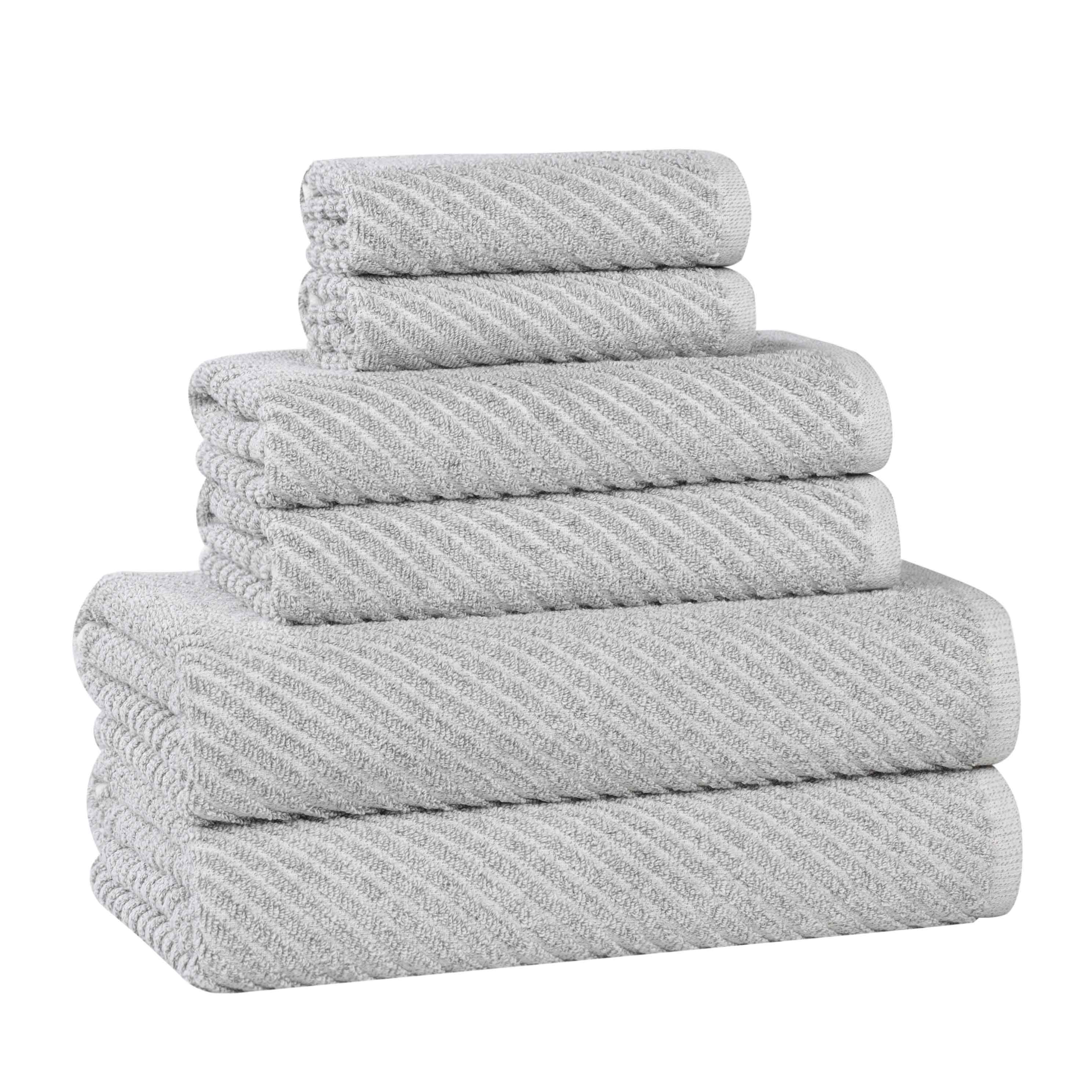 Premium 6-Piece Cotton Blend Towel Set - Soft, Absorbent & Medium Weight with Diagonal Stripes - Perfect for Bathroom, Spa & Guest Use